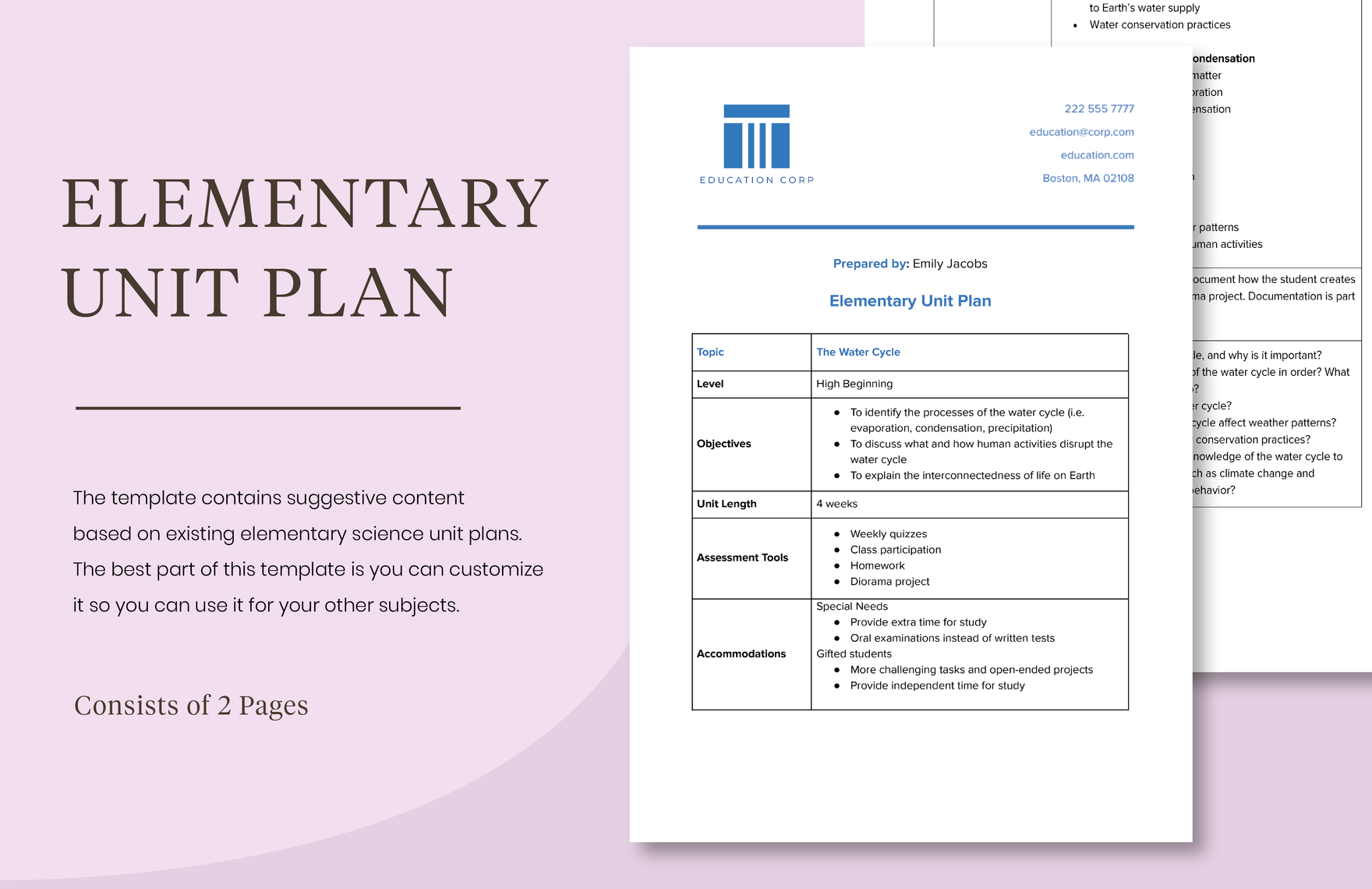 Elementary Unit Plan In Word Google Docs Download Template