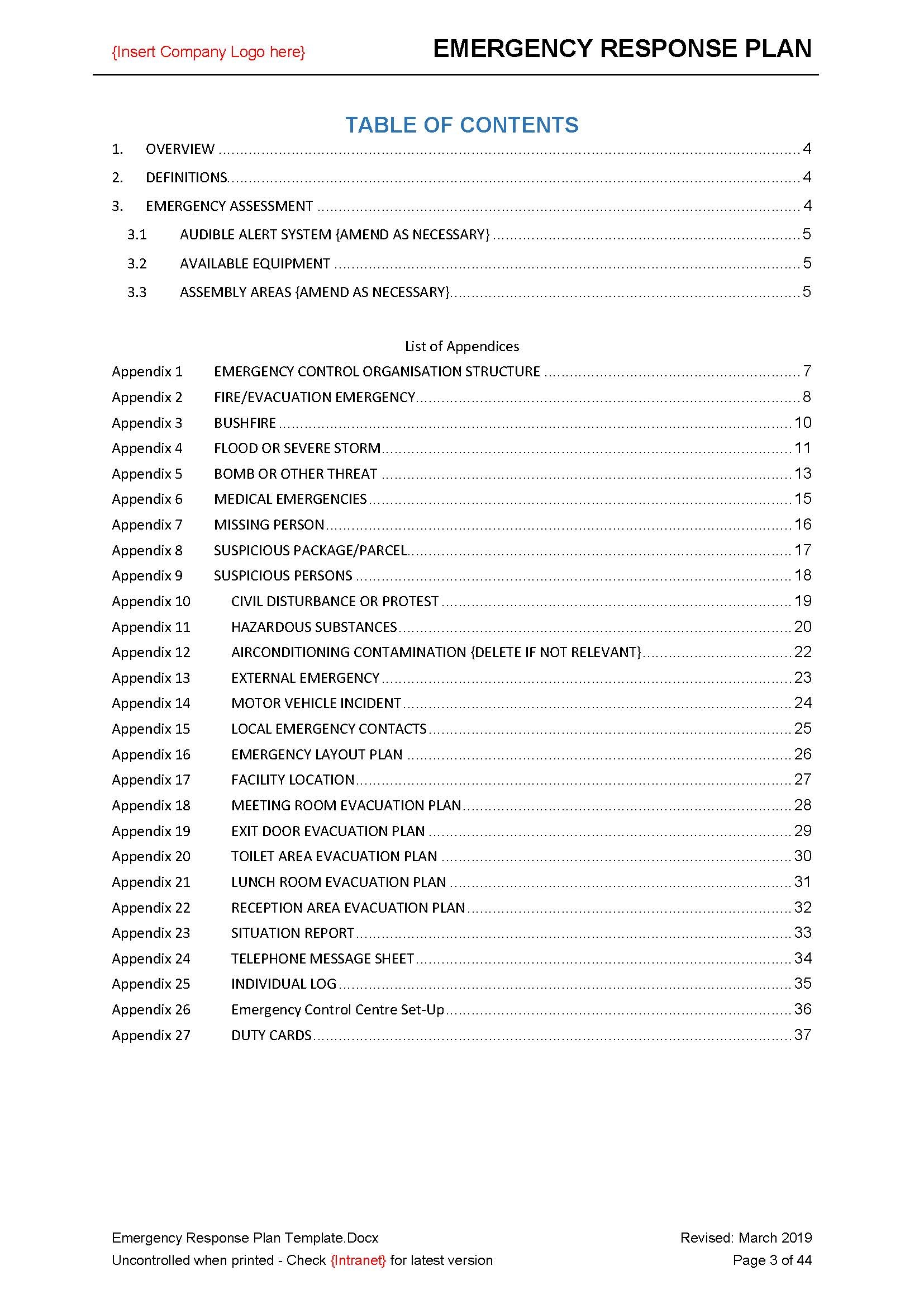 Emergency Response Plan Template