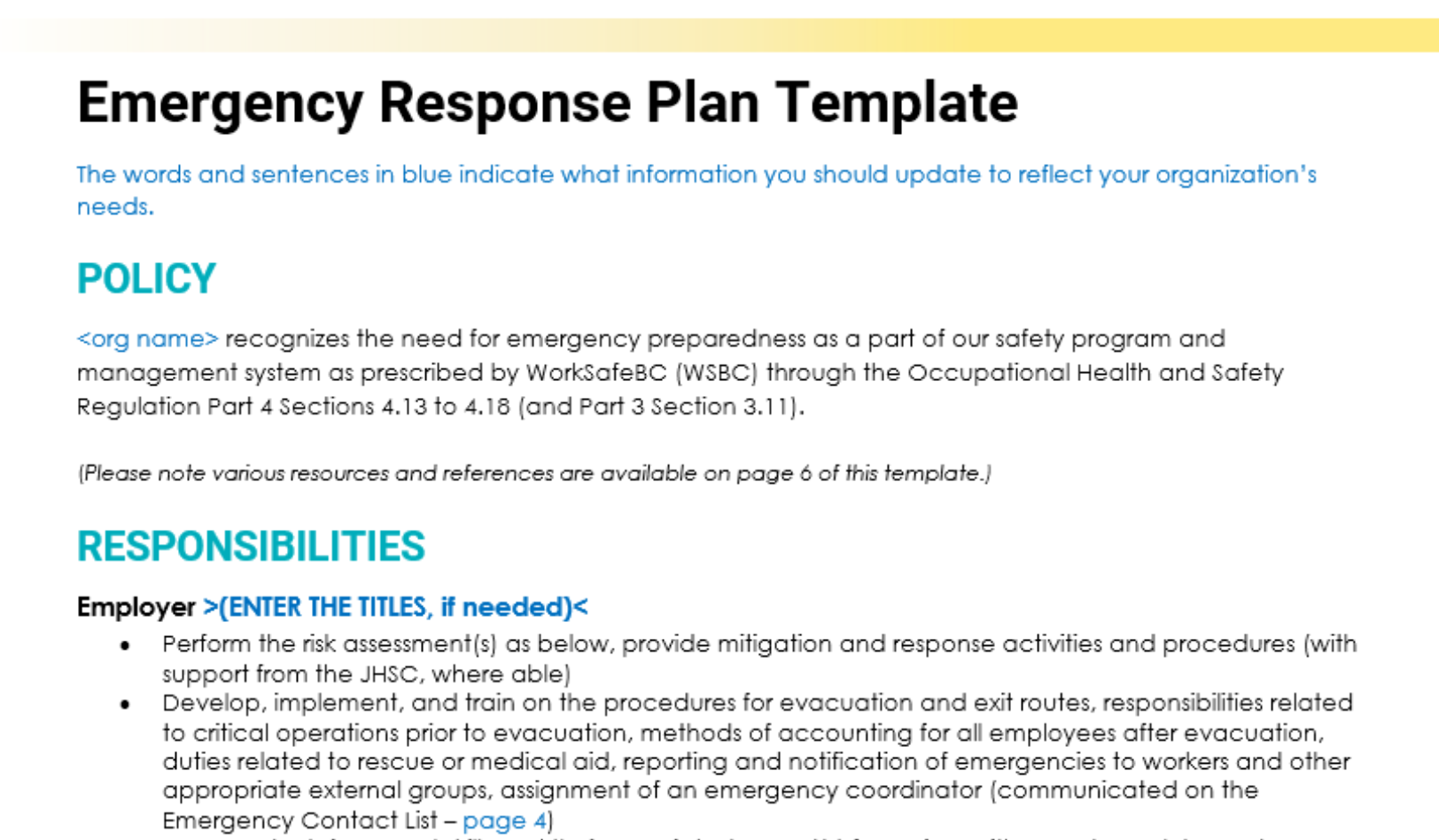 Emergency Response Plan Template