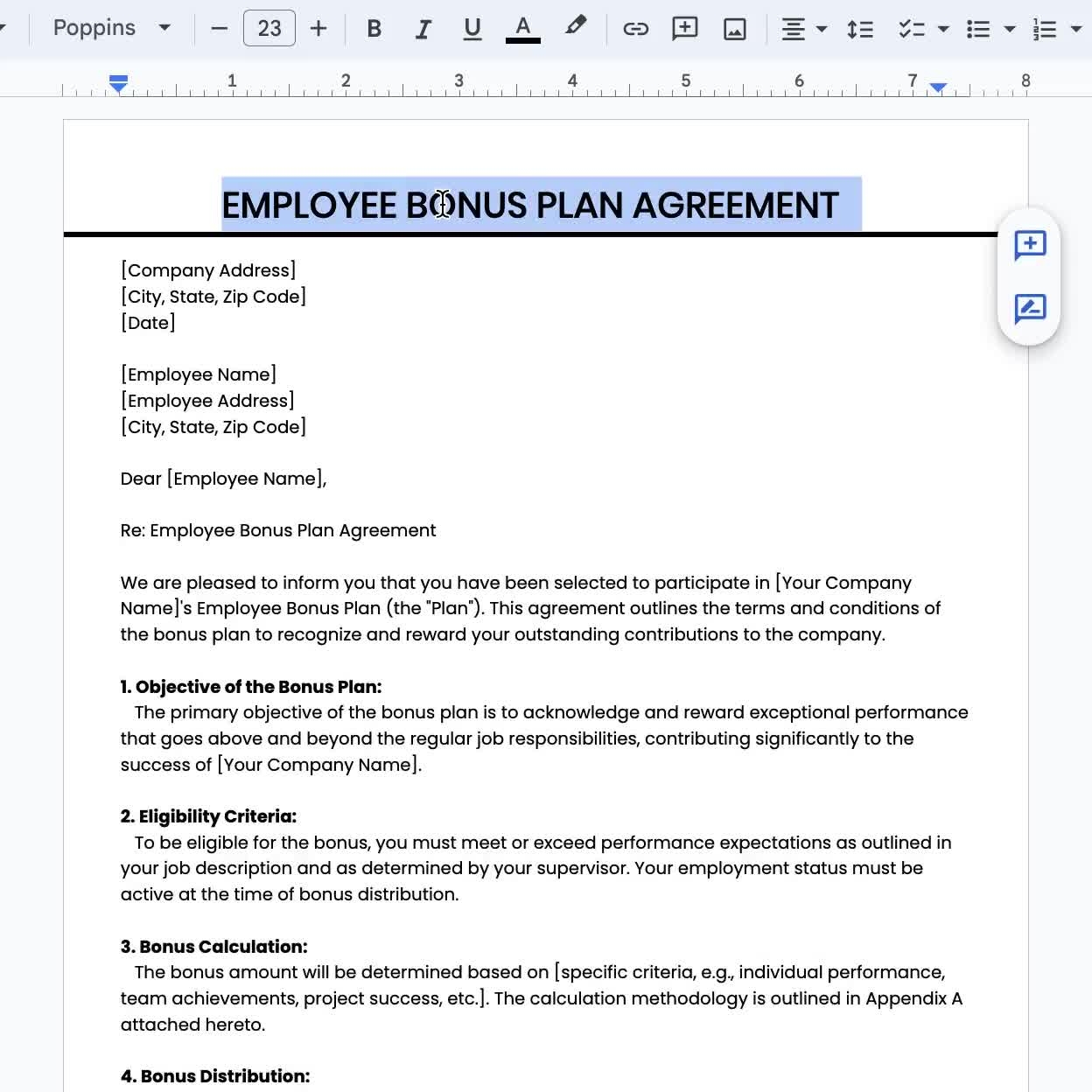 Bonus Plan Template