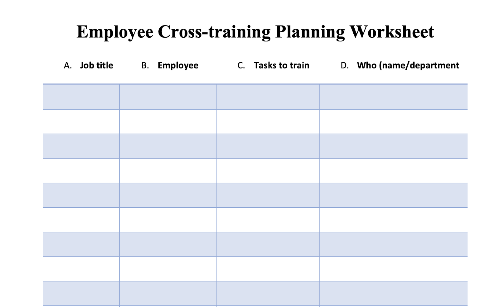 Employee Cross Training Plan Template