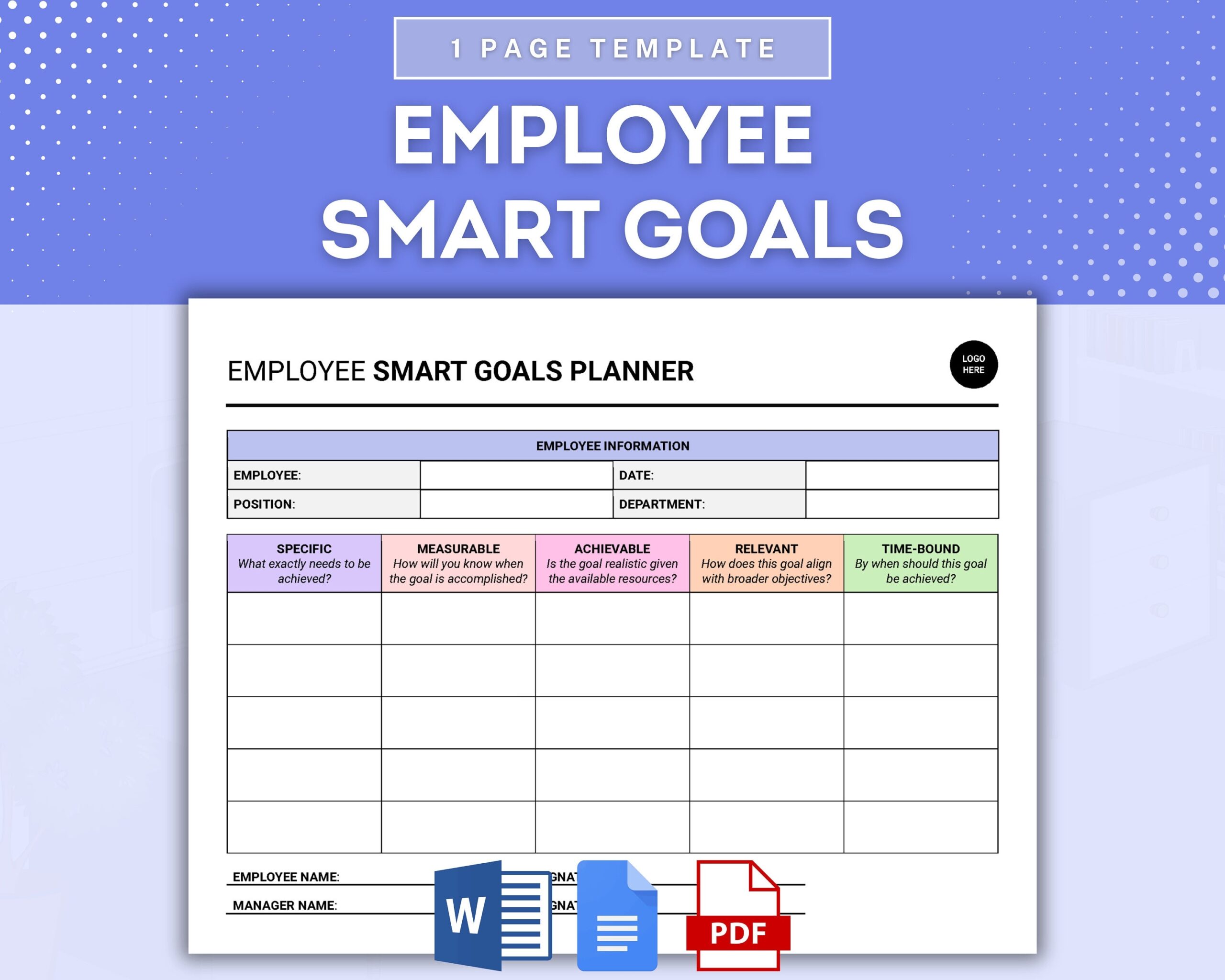 Employee SMART Goals Planner Worksheet Template Employee Goal Setting Worksheet Personal Development Goal Planner SMART Goal Setting Etsy