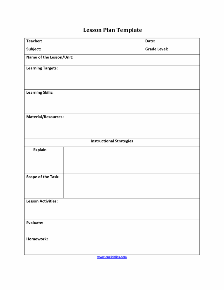 Englishlinx Lesson Plan Template Worksheets