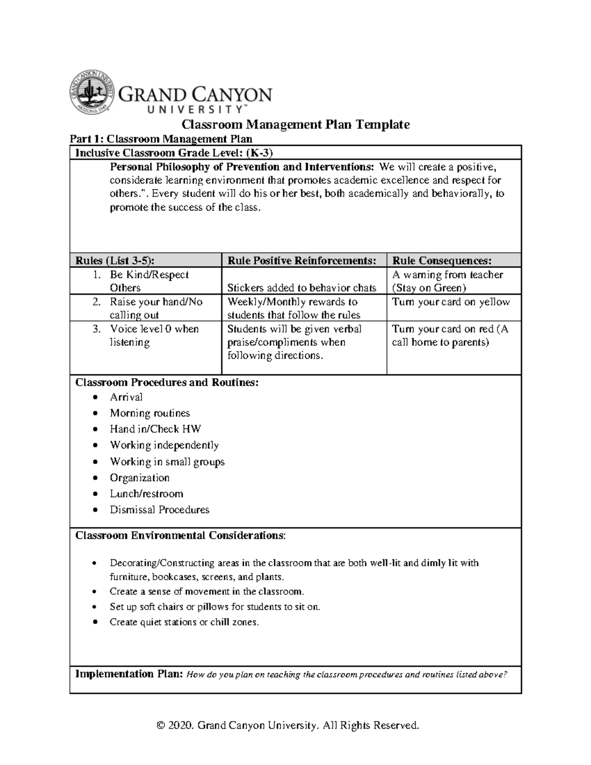 ESD 550 Classroom Management Plan Classroom Management Plan Template Part 1 Classroom Management Studocu