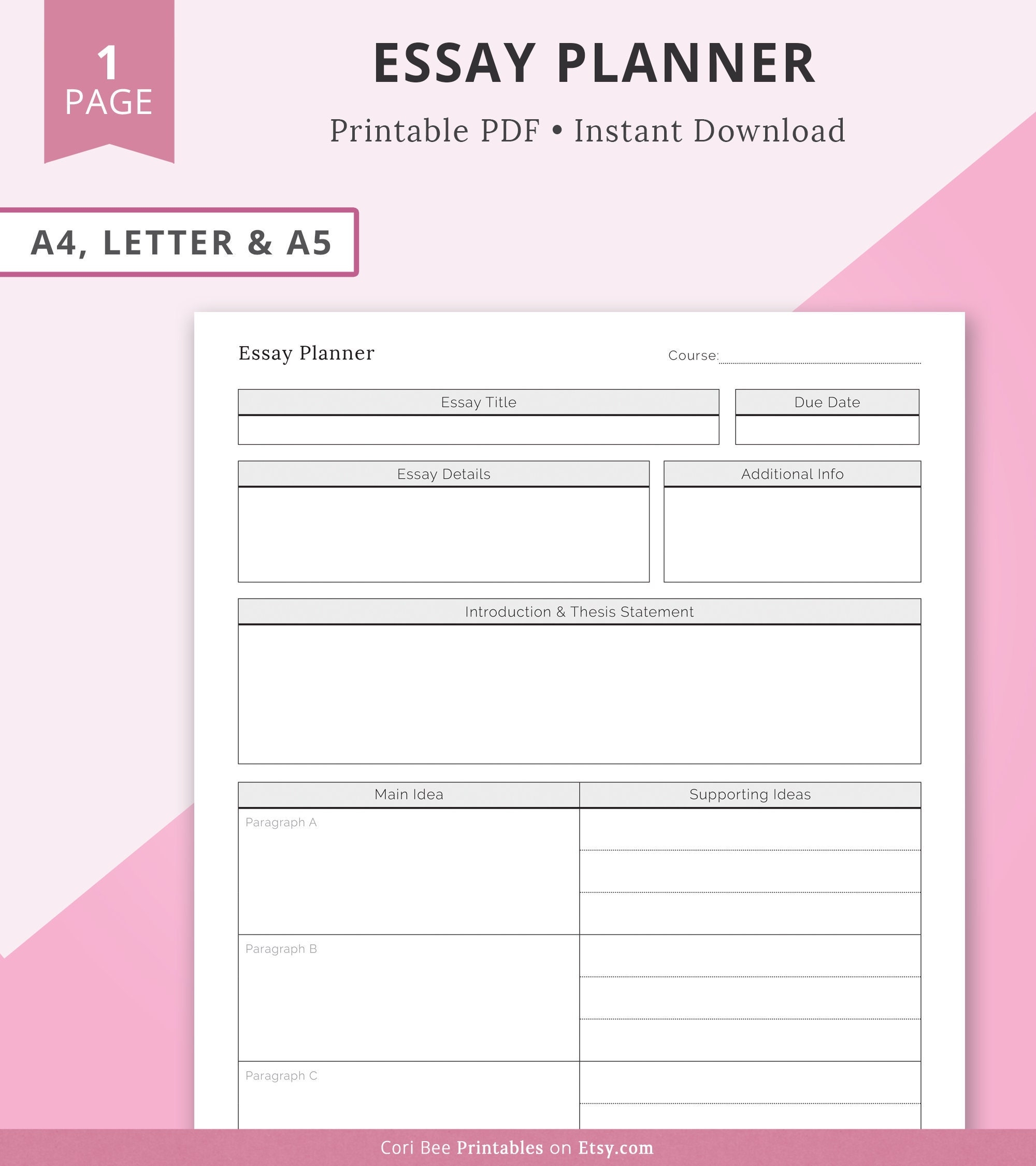 Essay Planner Printable Essay Template Essay Plan Essay Rough Draft Printable Essay Printable Template Research Paper Printable Etsy