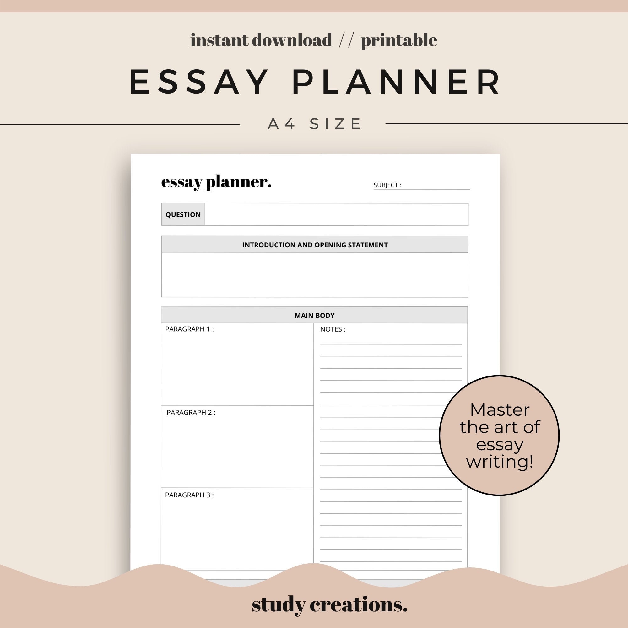 Essay Planner Printable For Students Essay Writing Template Revision Planner Planner Insert A4 Size Instant Download Etsy