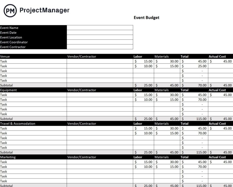 Event Budget Template For Excel Free Download