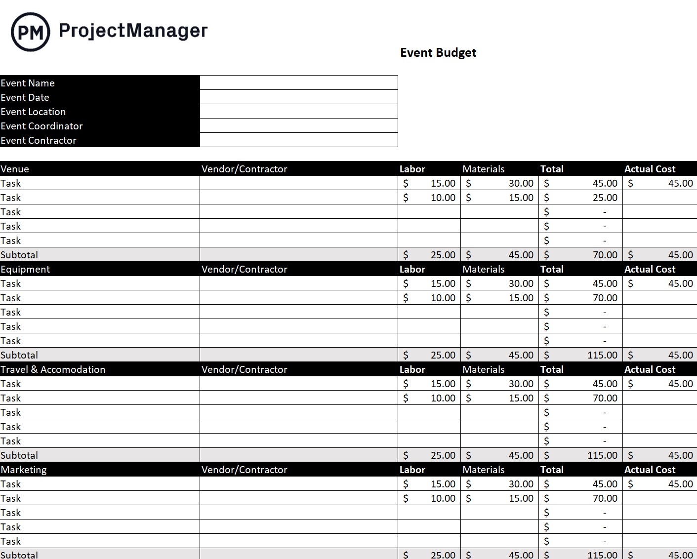 Event Budget Template For Excel Free Download 