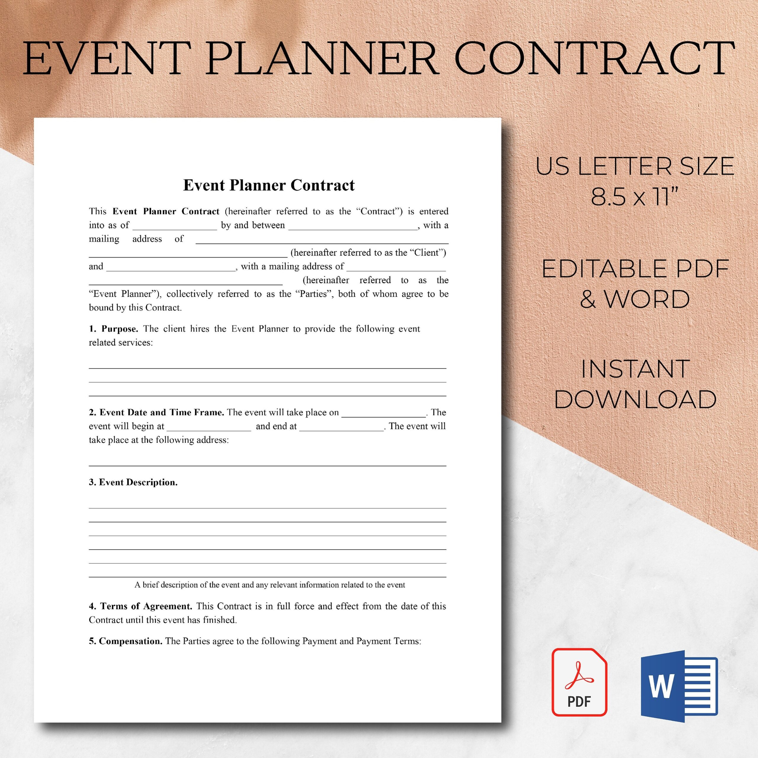 Event Planner Contract Editable Template Event Planning 