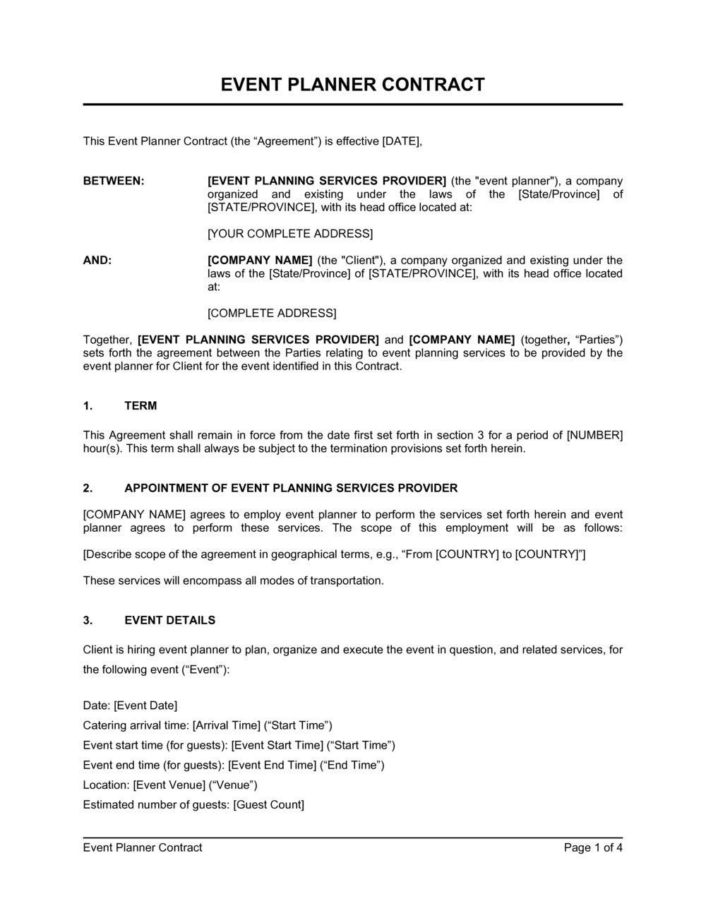 Event Planning Agreement Template