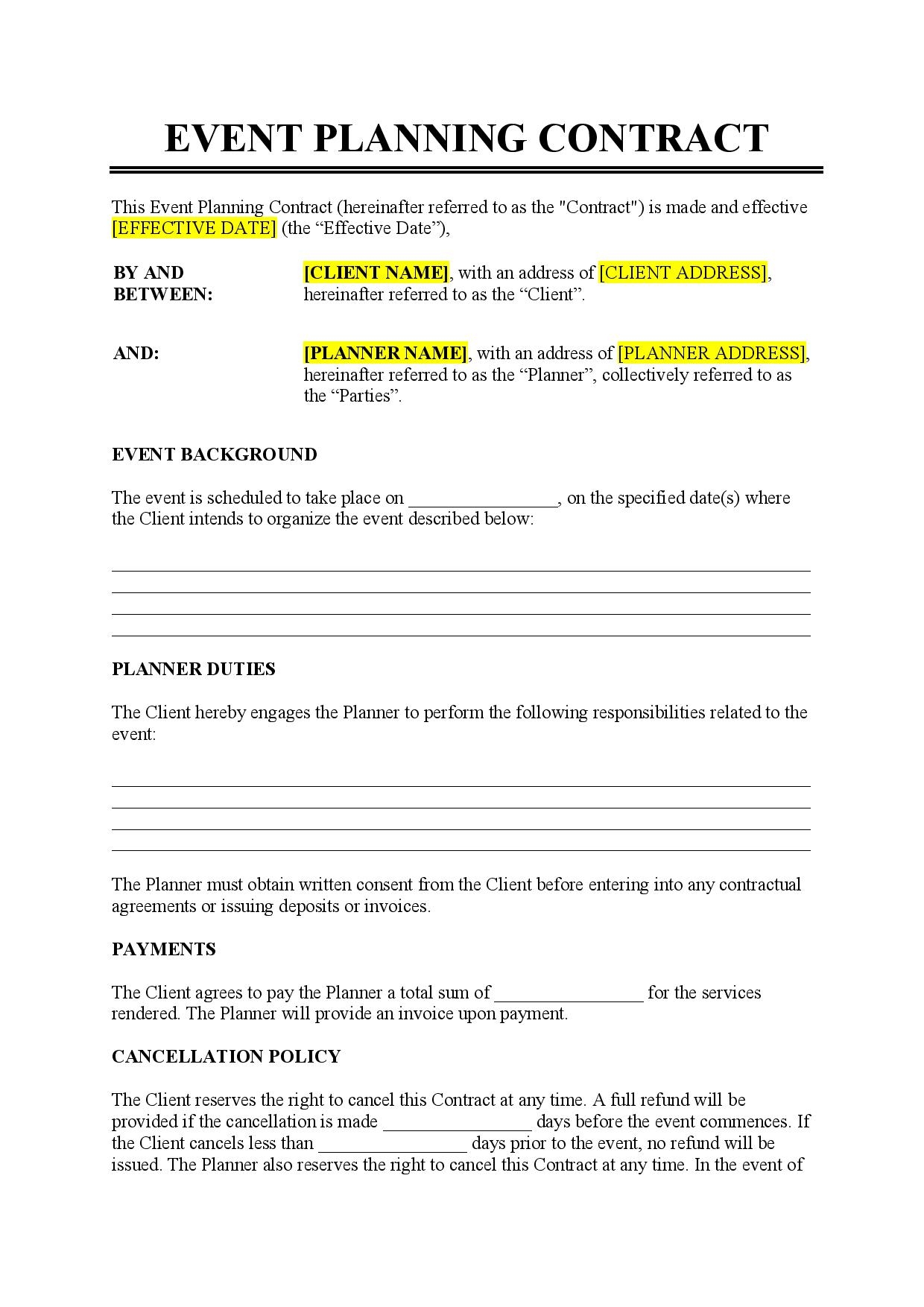 Event Planning Contract Template Free Download Easy Legal Docs