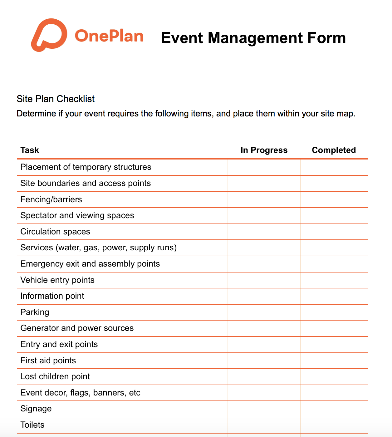 Event Planning List Template