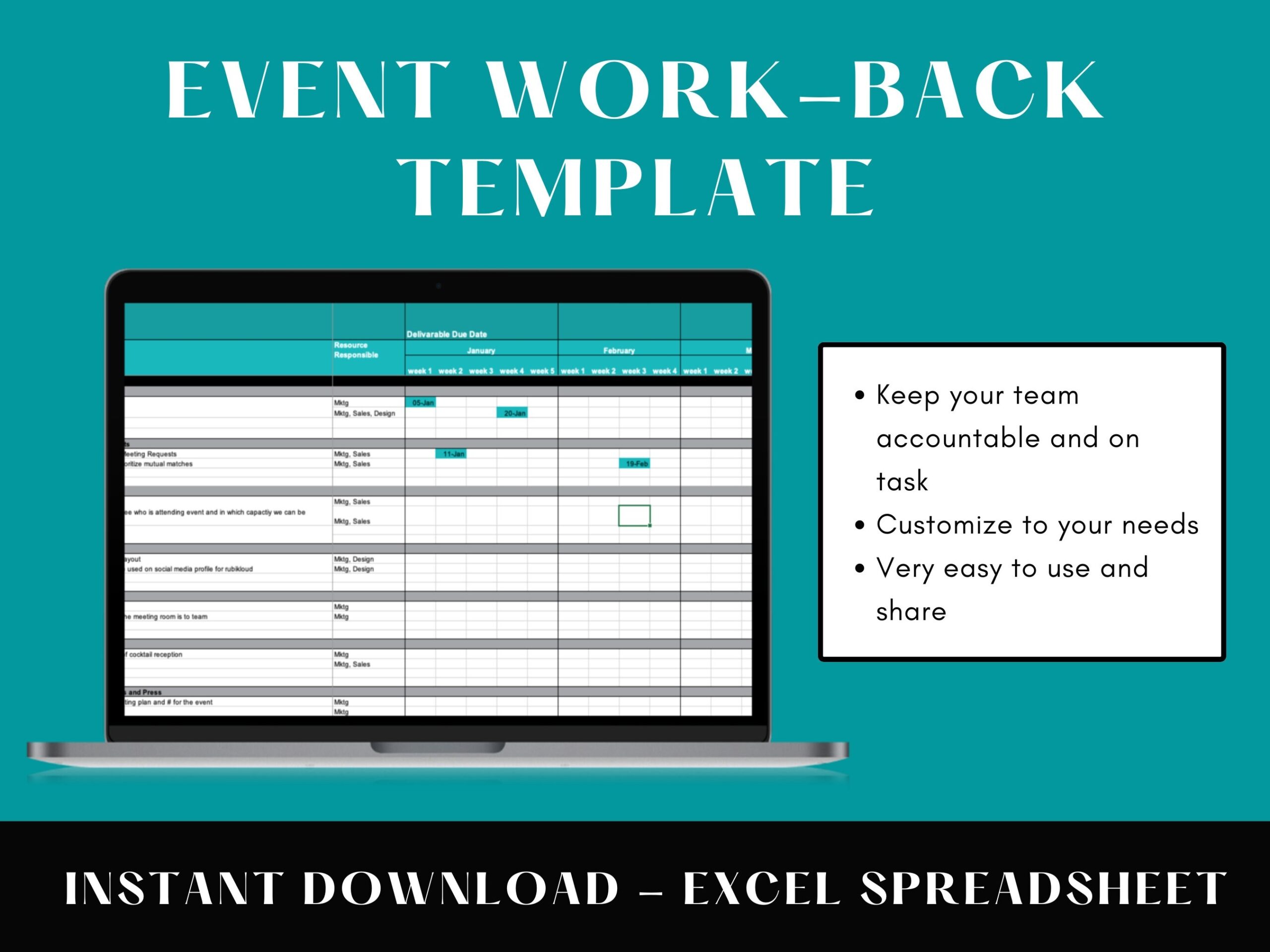 Event Work back Template Etsy