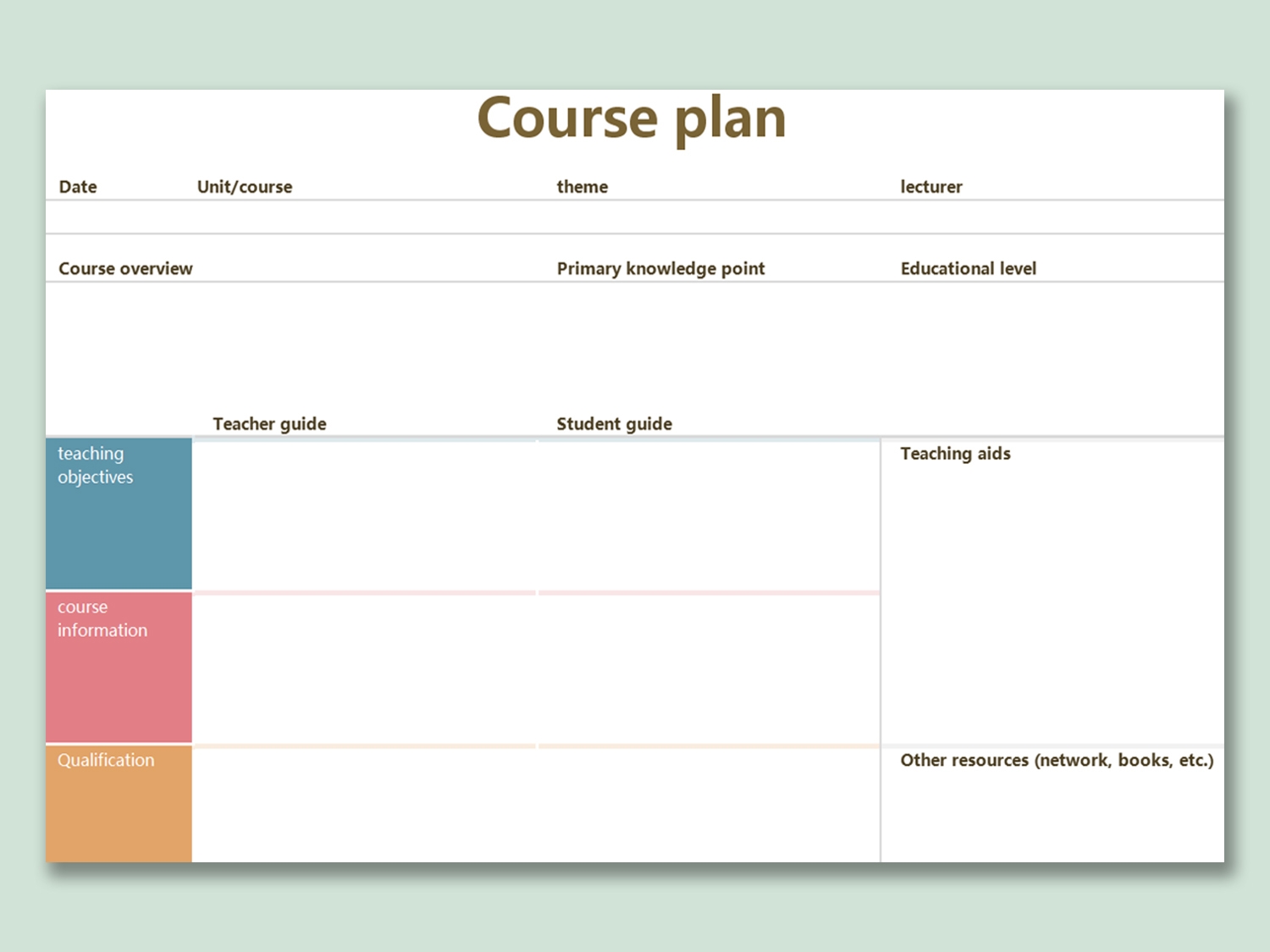 EXCEL Of Course Plan Form xlsx WPS Free Templates