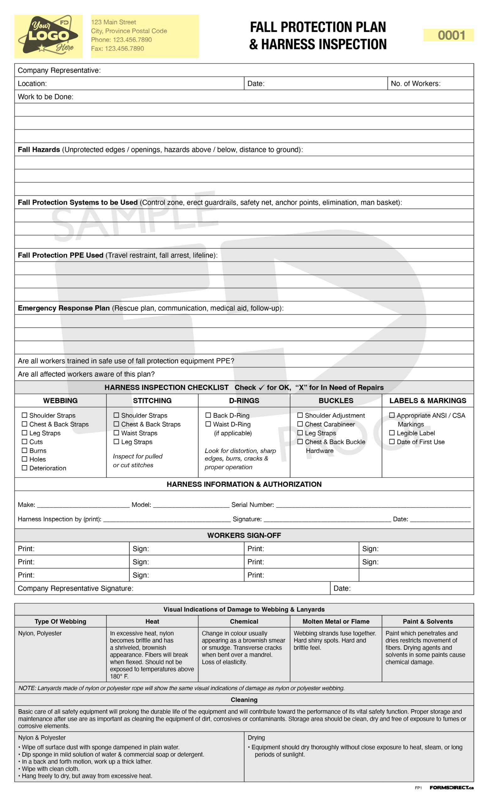 Fall Protection Plan Harness Inspection FP1 Forms Direct