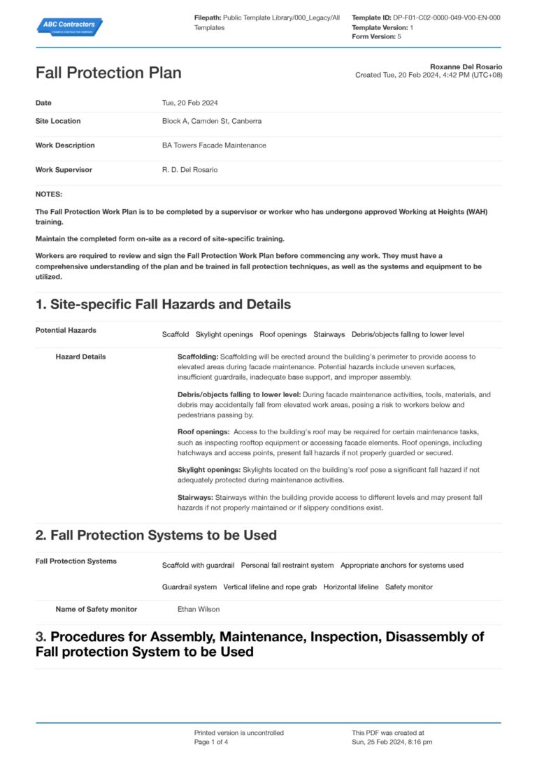 Fall Protection Plan Template Better Than PDF Or Word