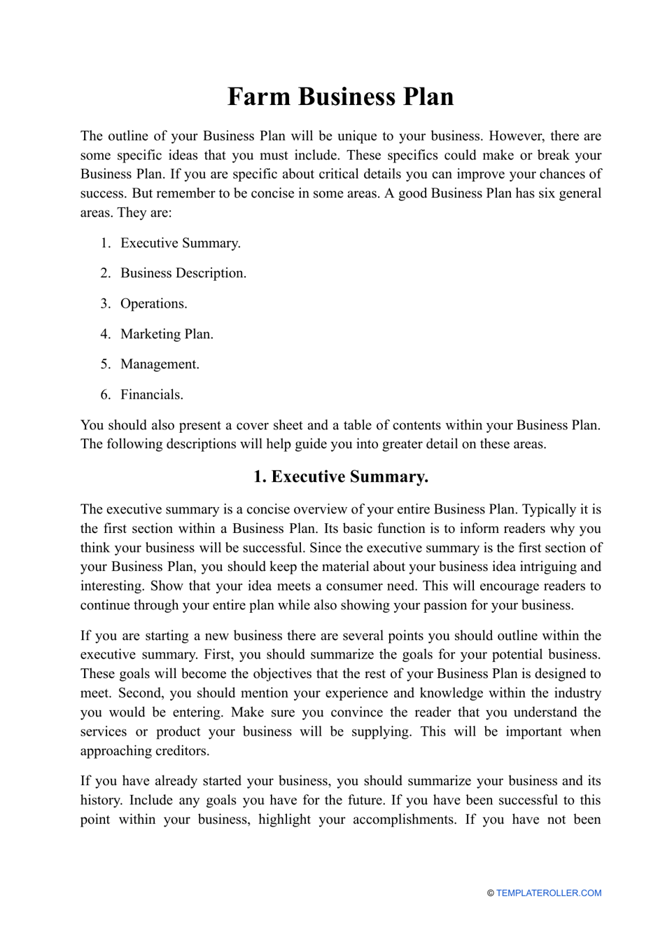 Farming Business Plan Template