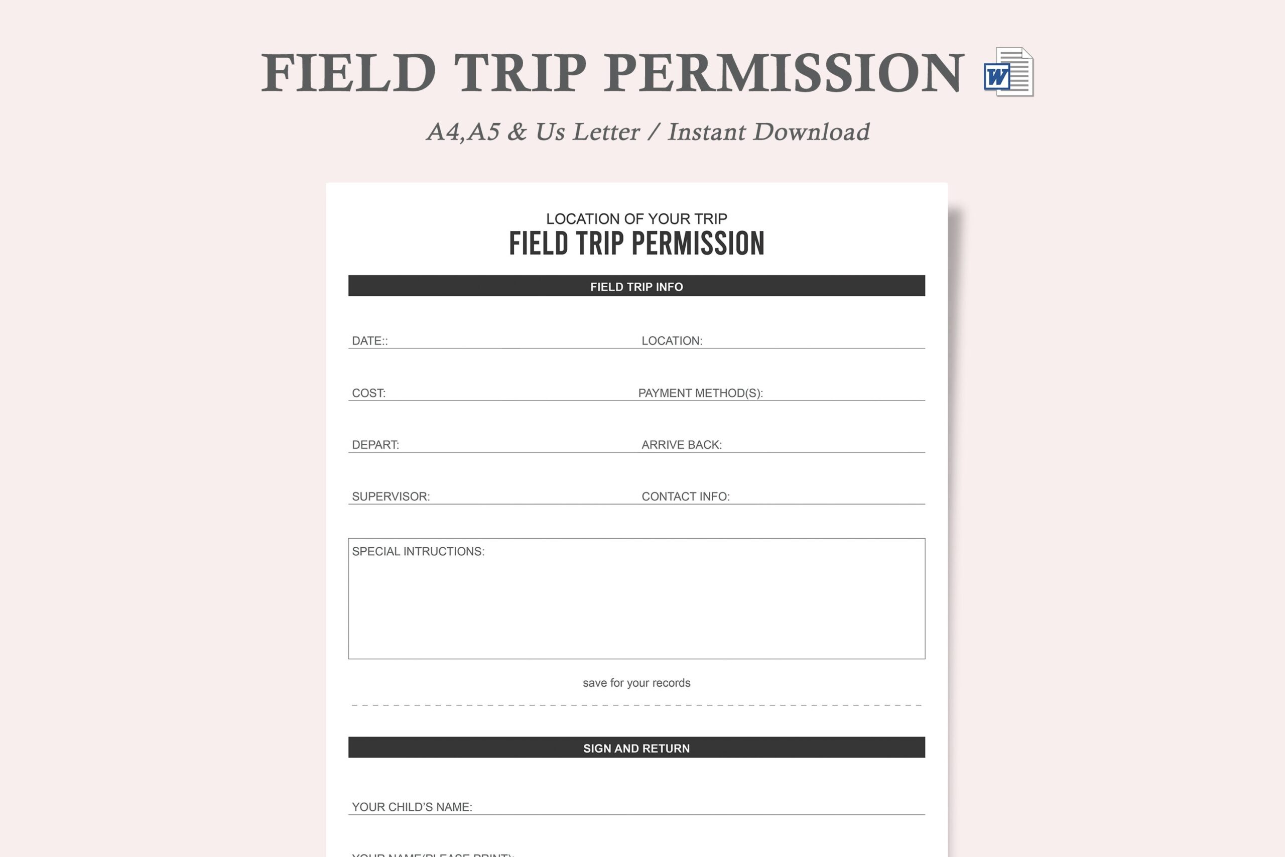 Airplane Ride Permission Slip Template