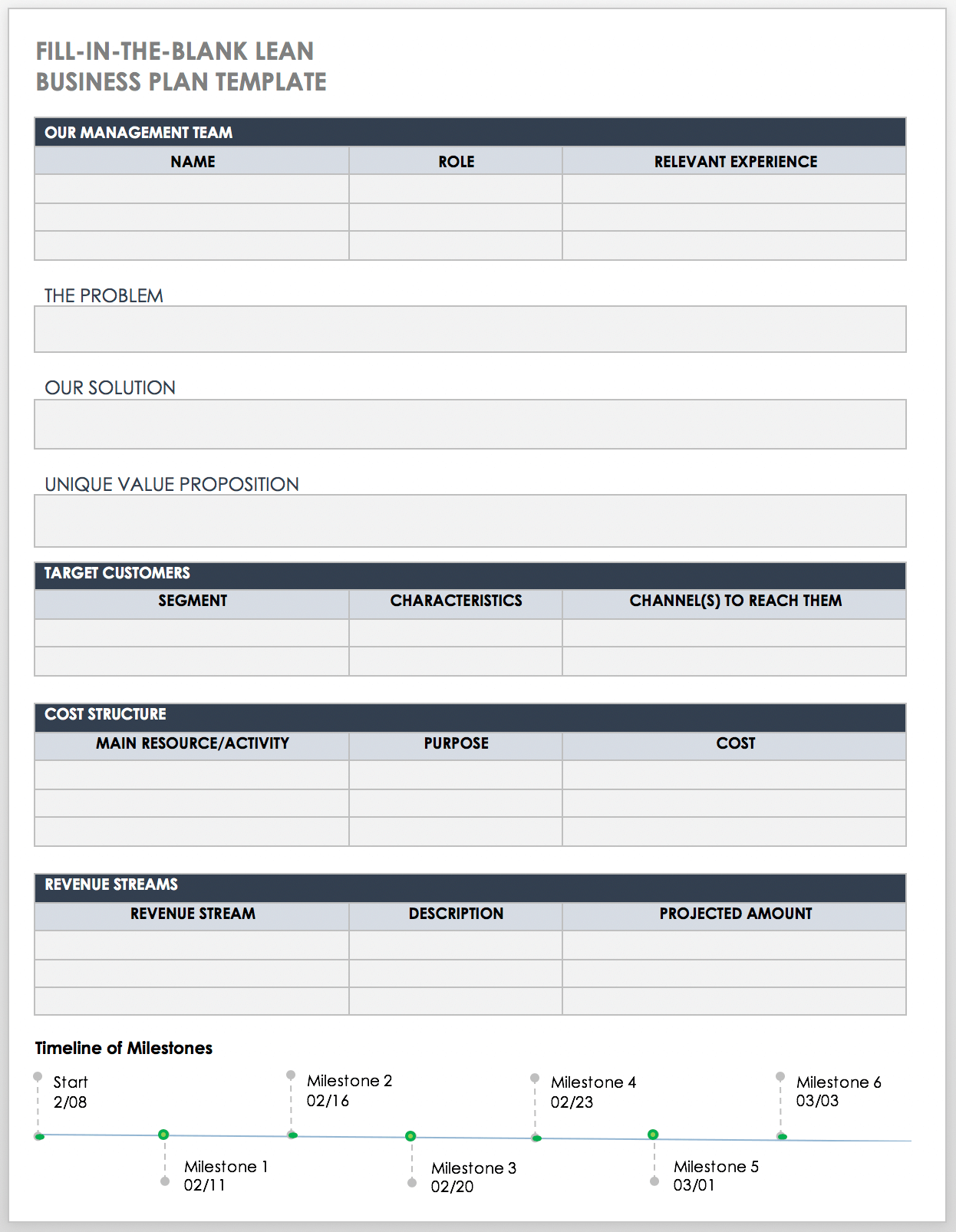 Fill In the Blank Business Plans Smartsheet