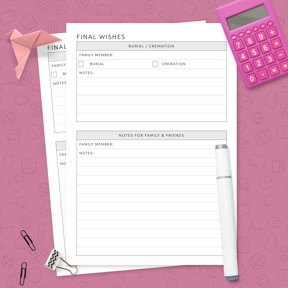 Free Printable Final Wishes Planner Template