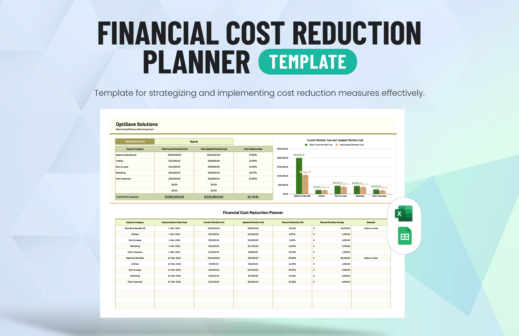 Financial Cost Reduction Planner Template Template