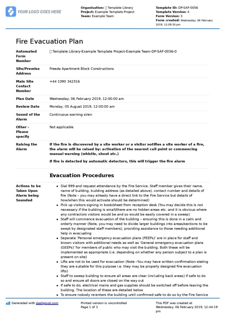 Fire Evacuation Plan Template Free And Editable Template