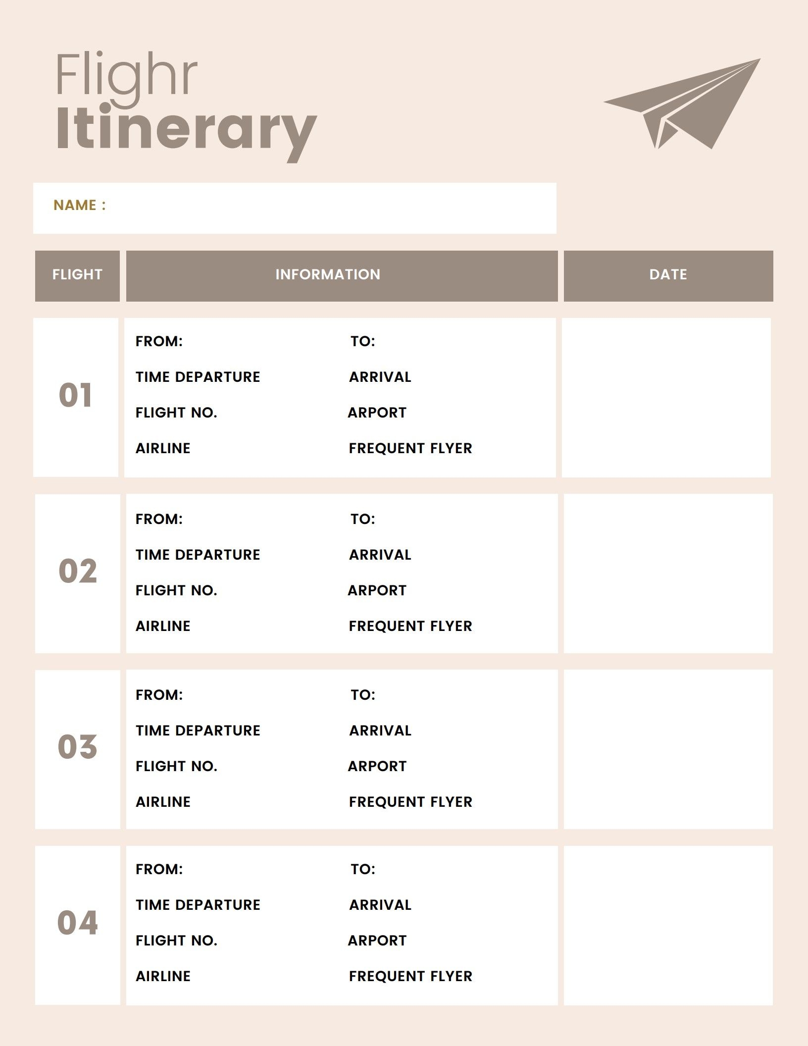 Flight Itinerary Template PDF Agile