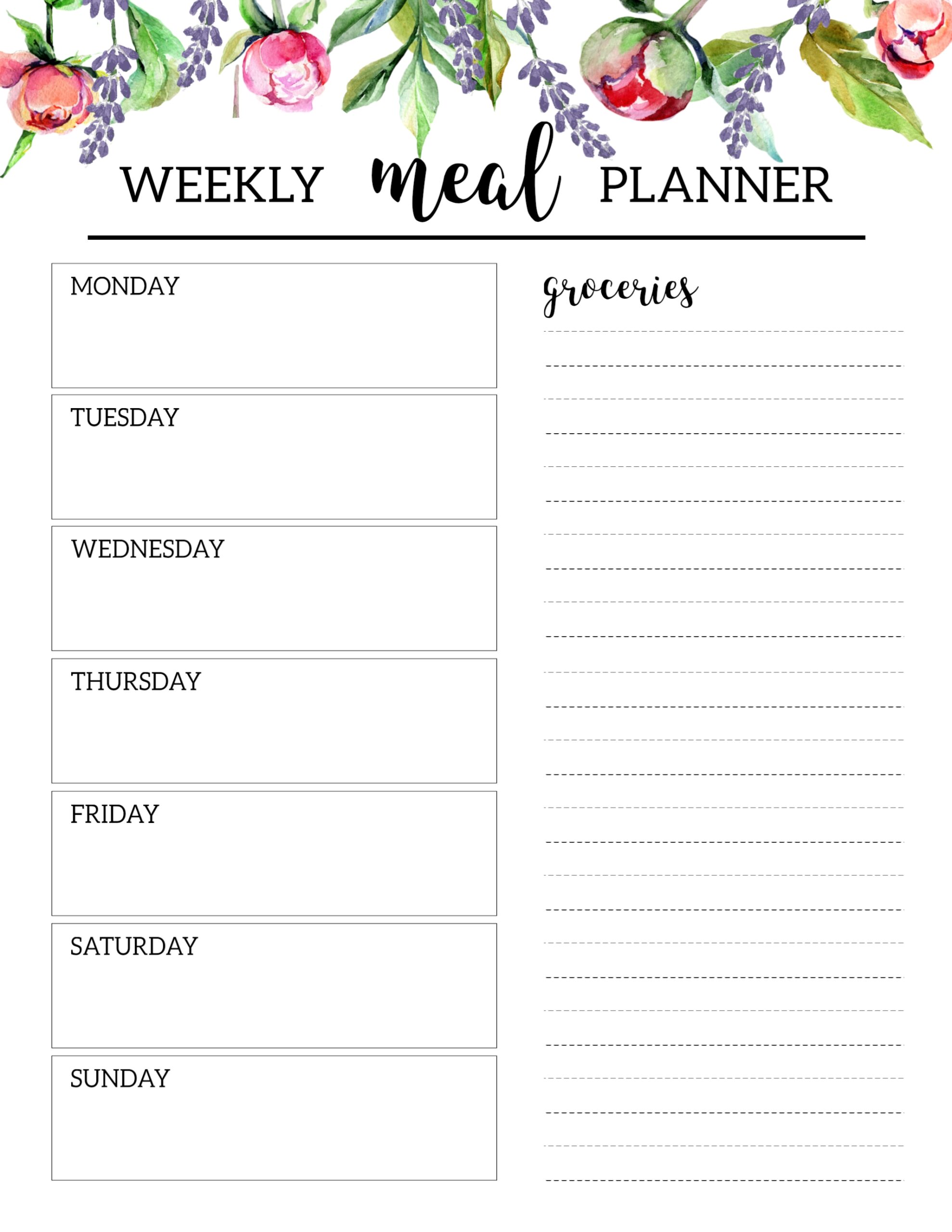 Printable Menu Planner Template Free