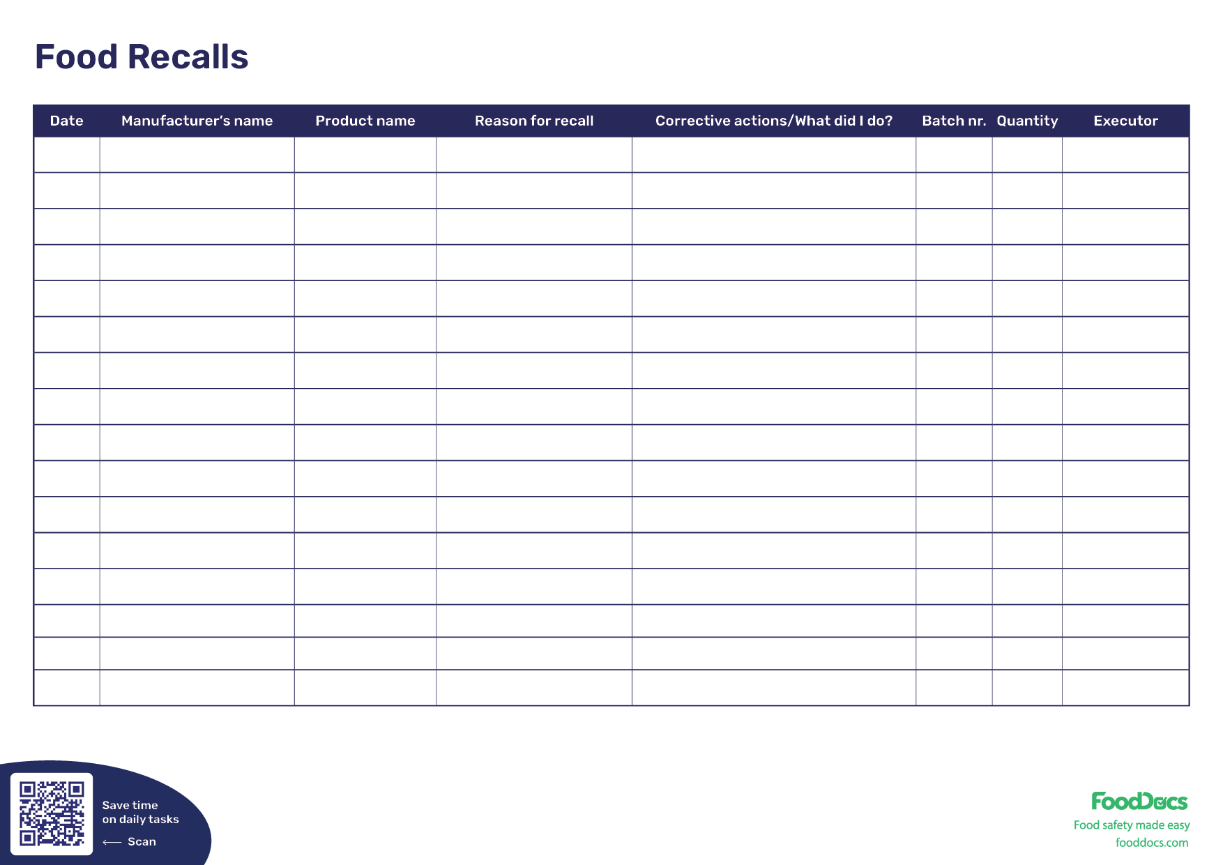 Food Recalls Download Free Template