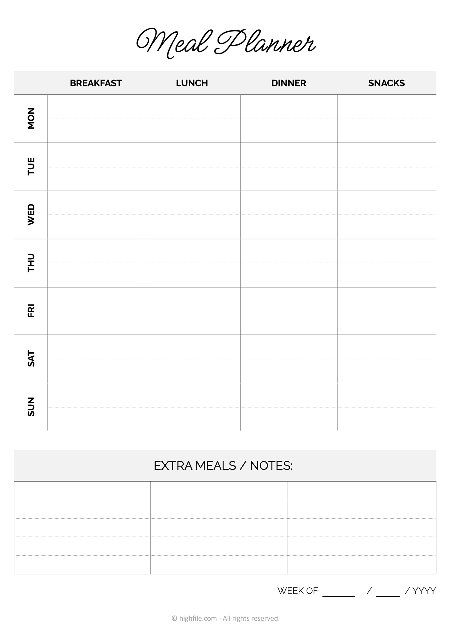 Food Schedule Template Meal Planner Word Google Docs Highfile