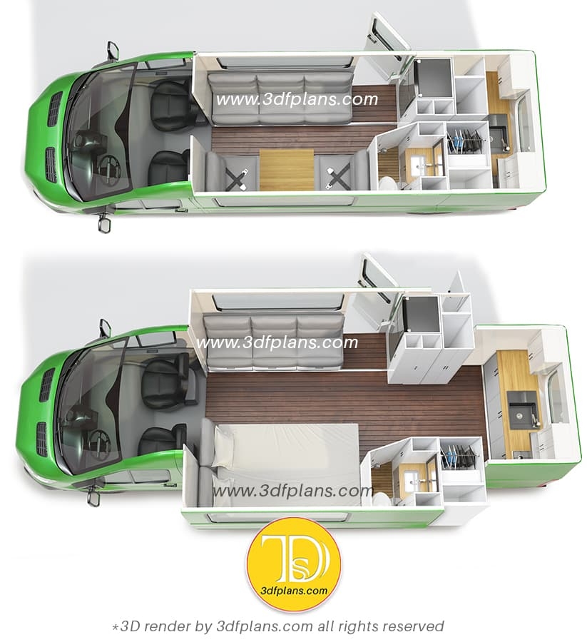 Ford Transit Custom Motorhome 3D Design 3D Floor Plans