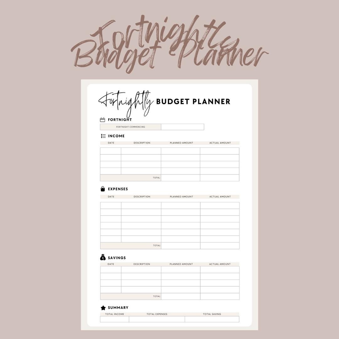 Fortnightly Budget Planner Etsy