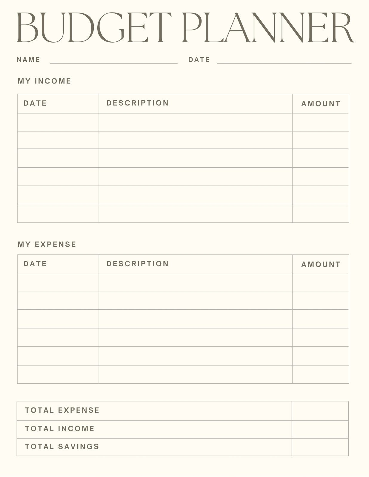 Budget Planner Sheet Template