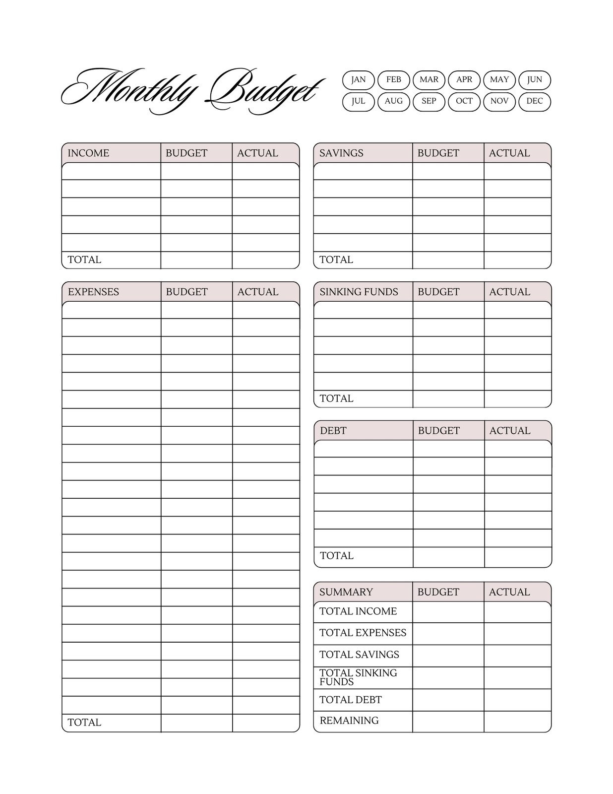 Online Budget Planner Template