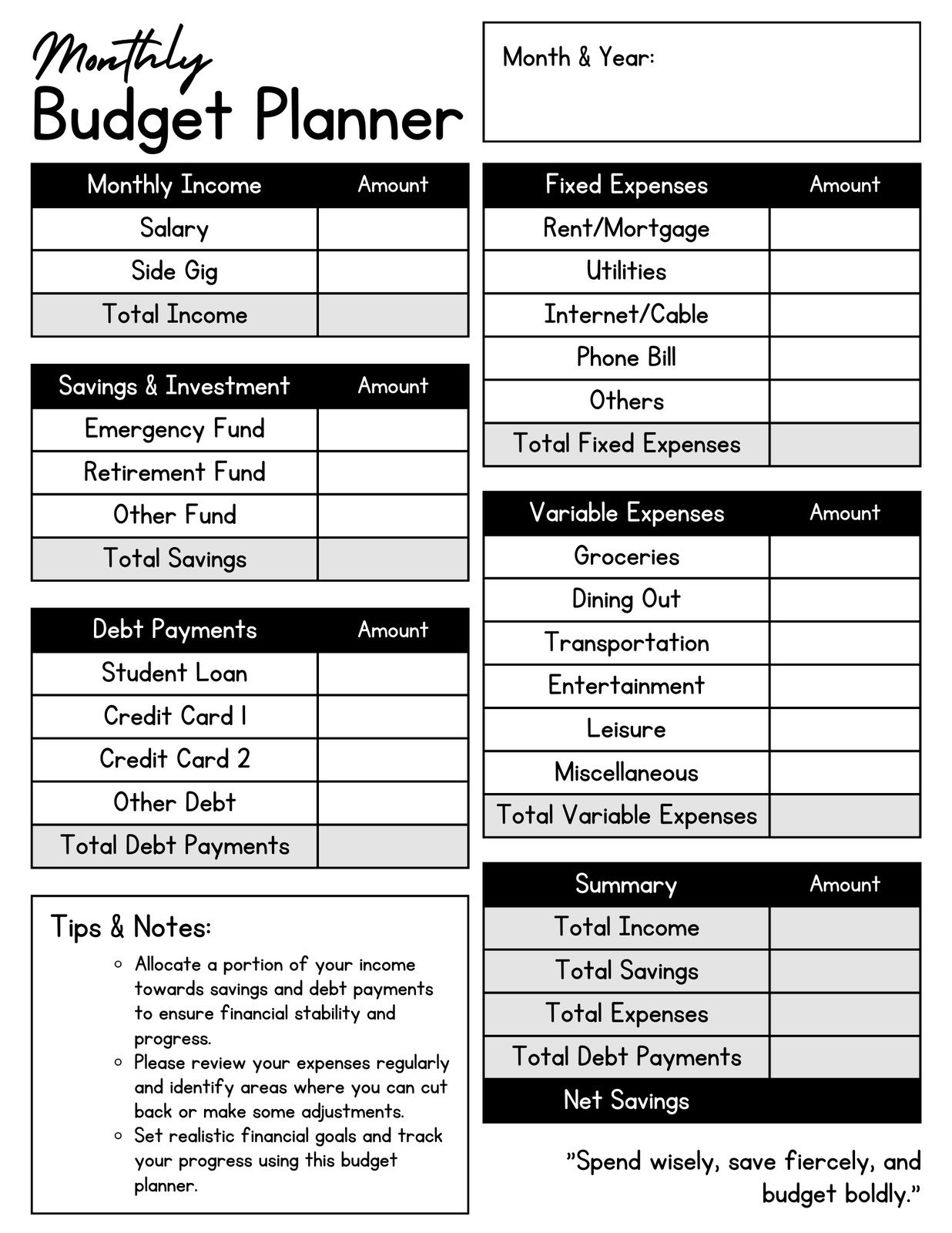Budget Spending Plan Template