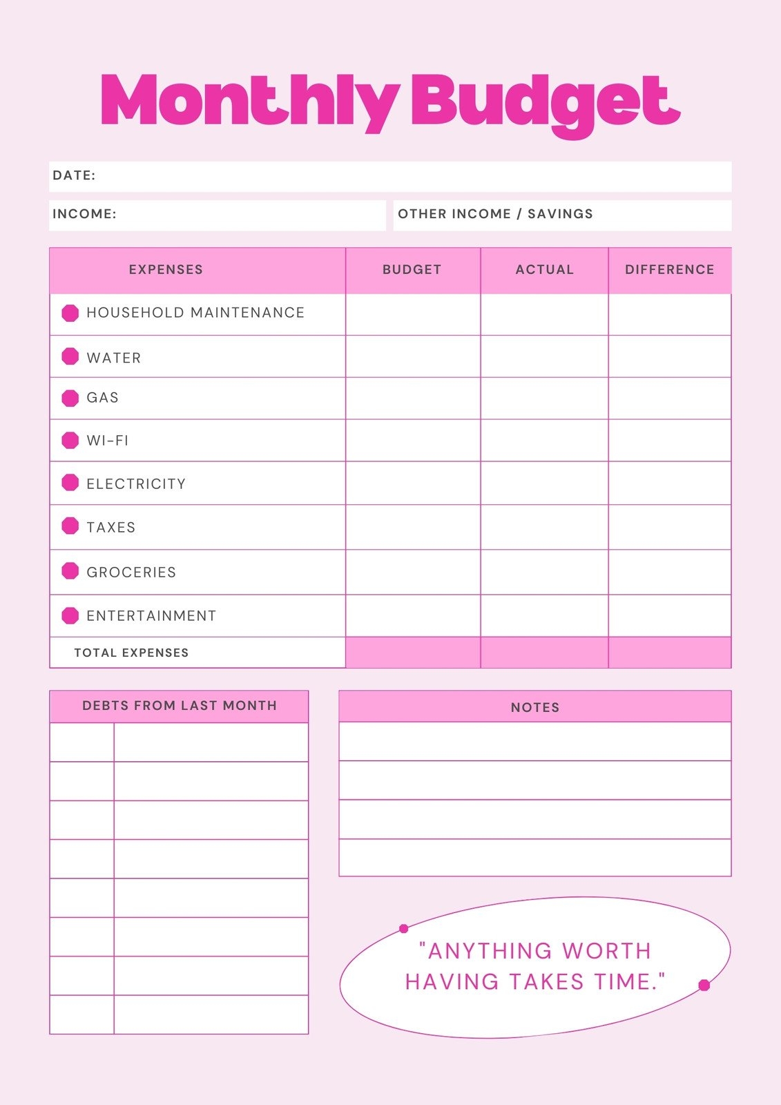 Free Printable Budget Planner Template