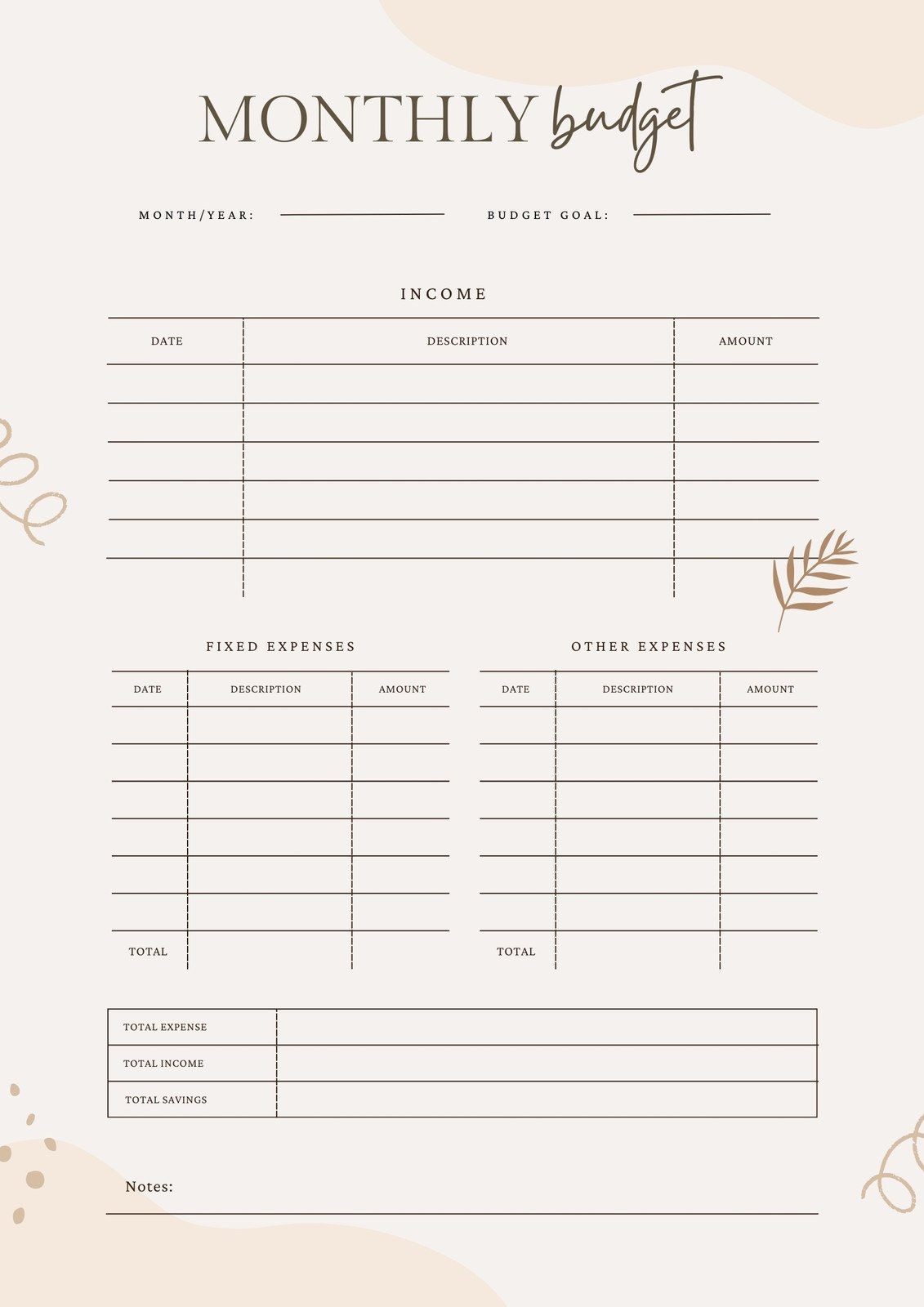 Money Budget Planner Template