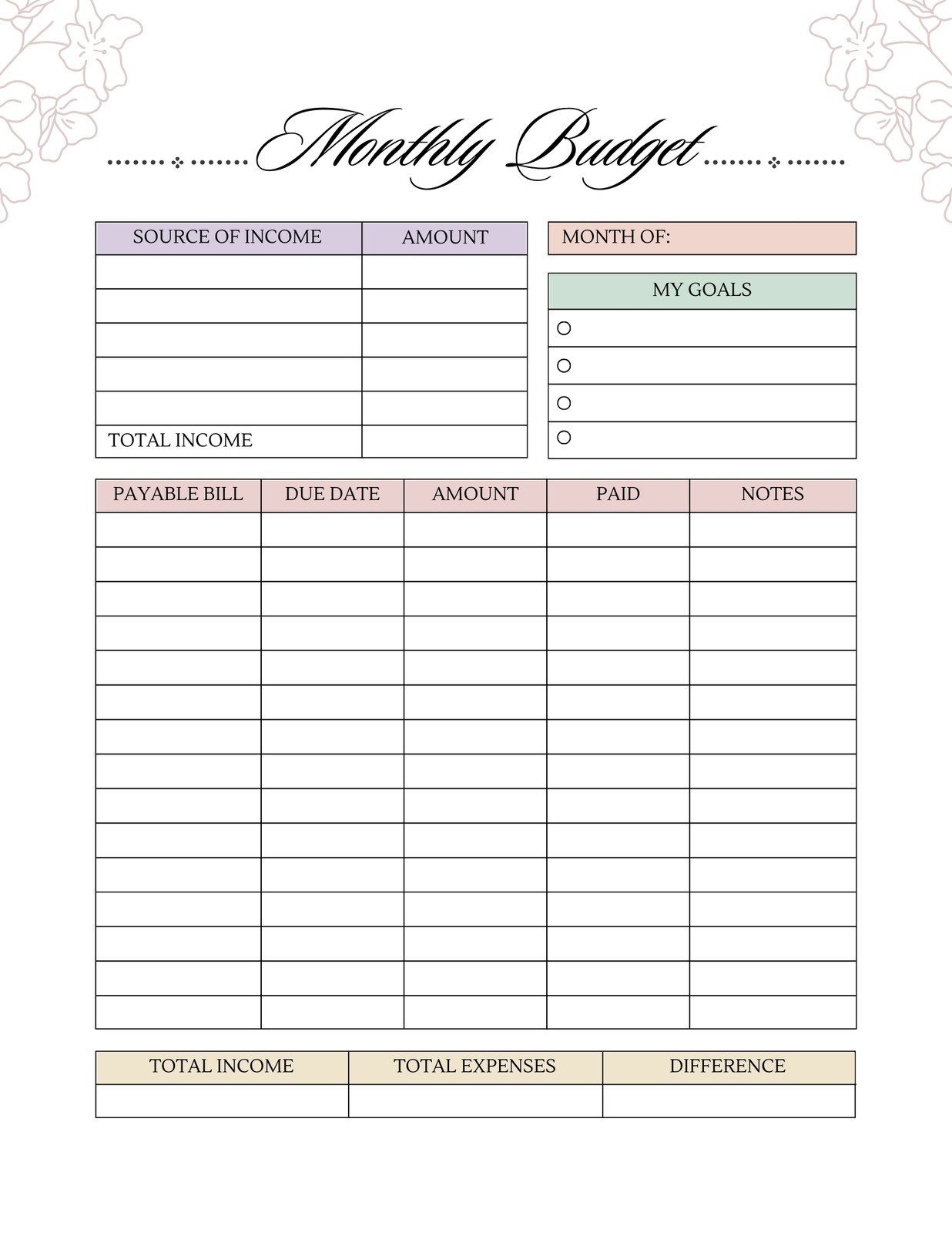 Simple Budget Planner Template