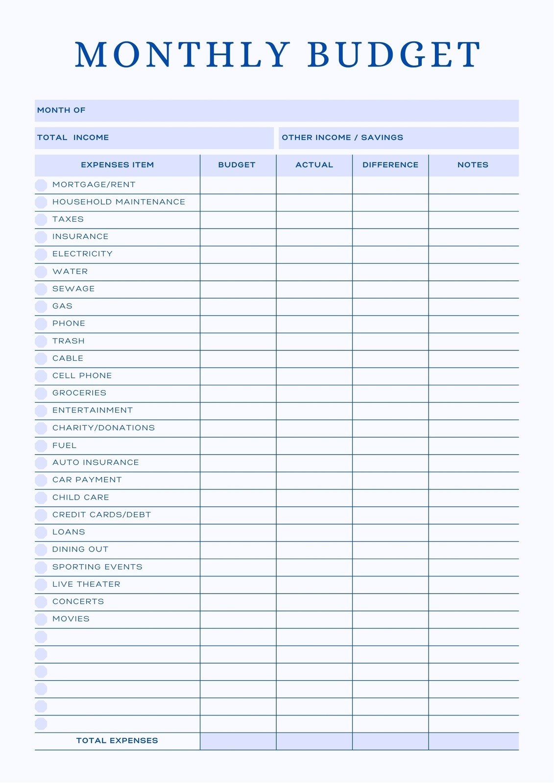 Free Budget Planner Template Download