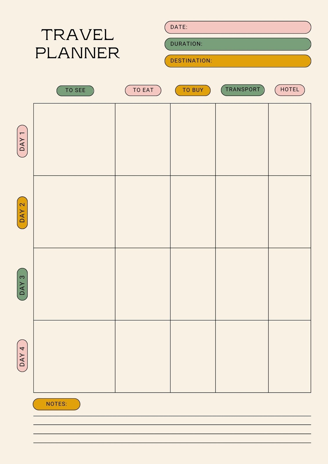 Free Printable Vacation Planner Template