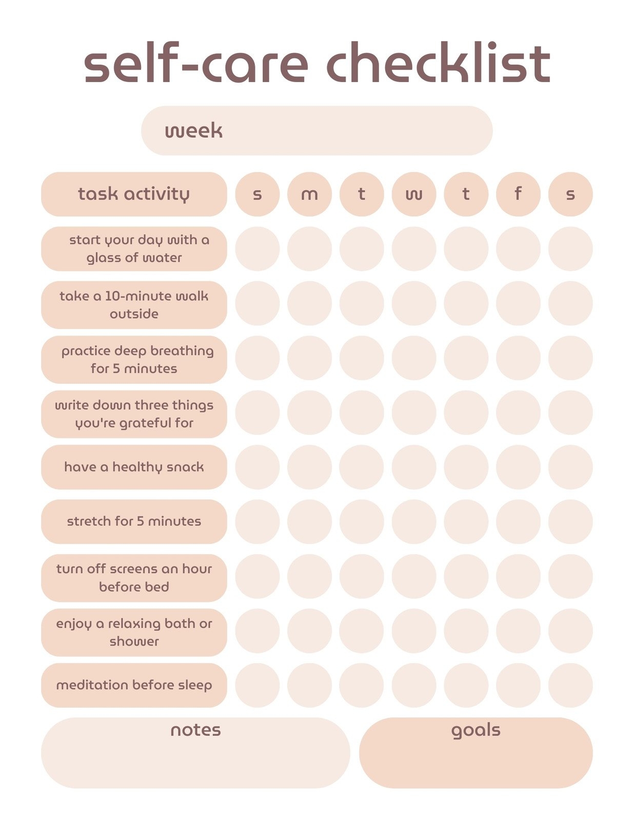 Self Care Plan Template