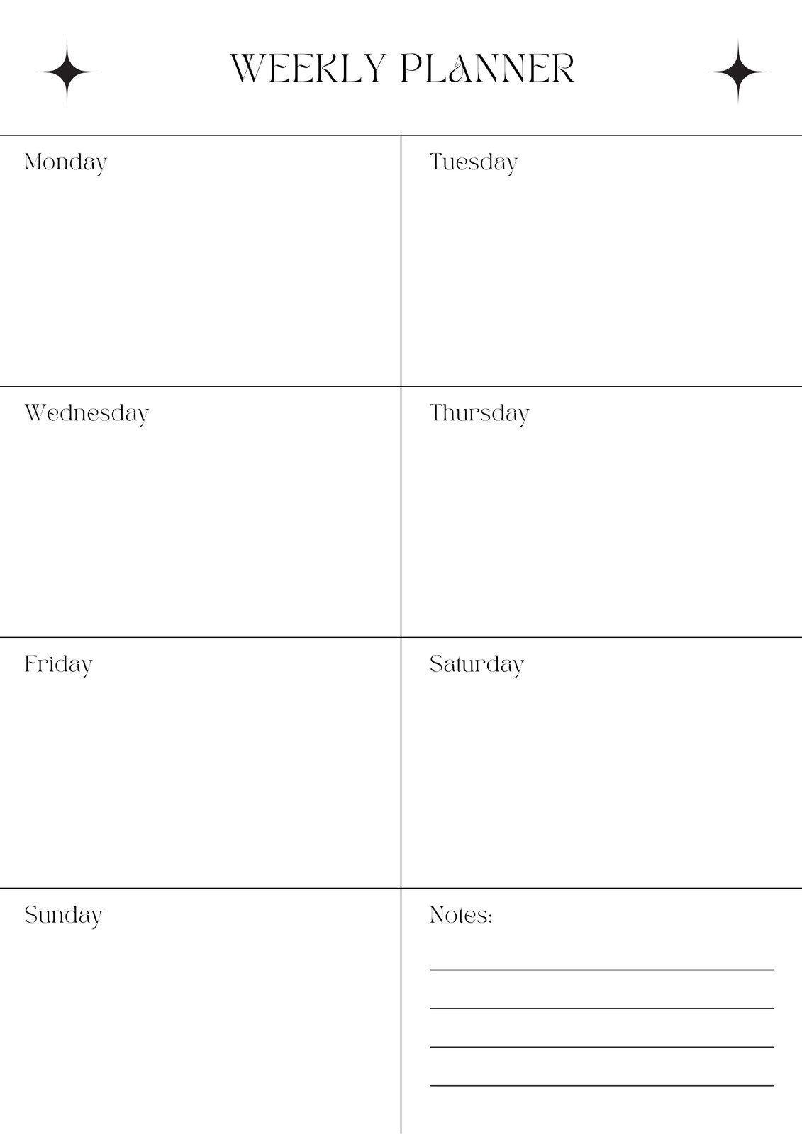 Printable Free Weekly Planner Template
