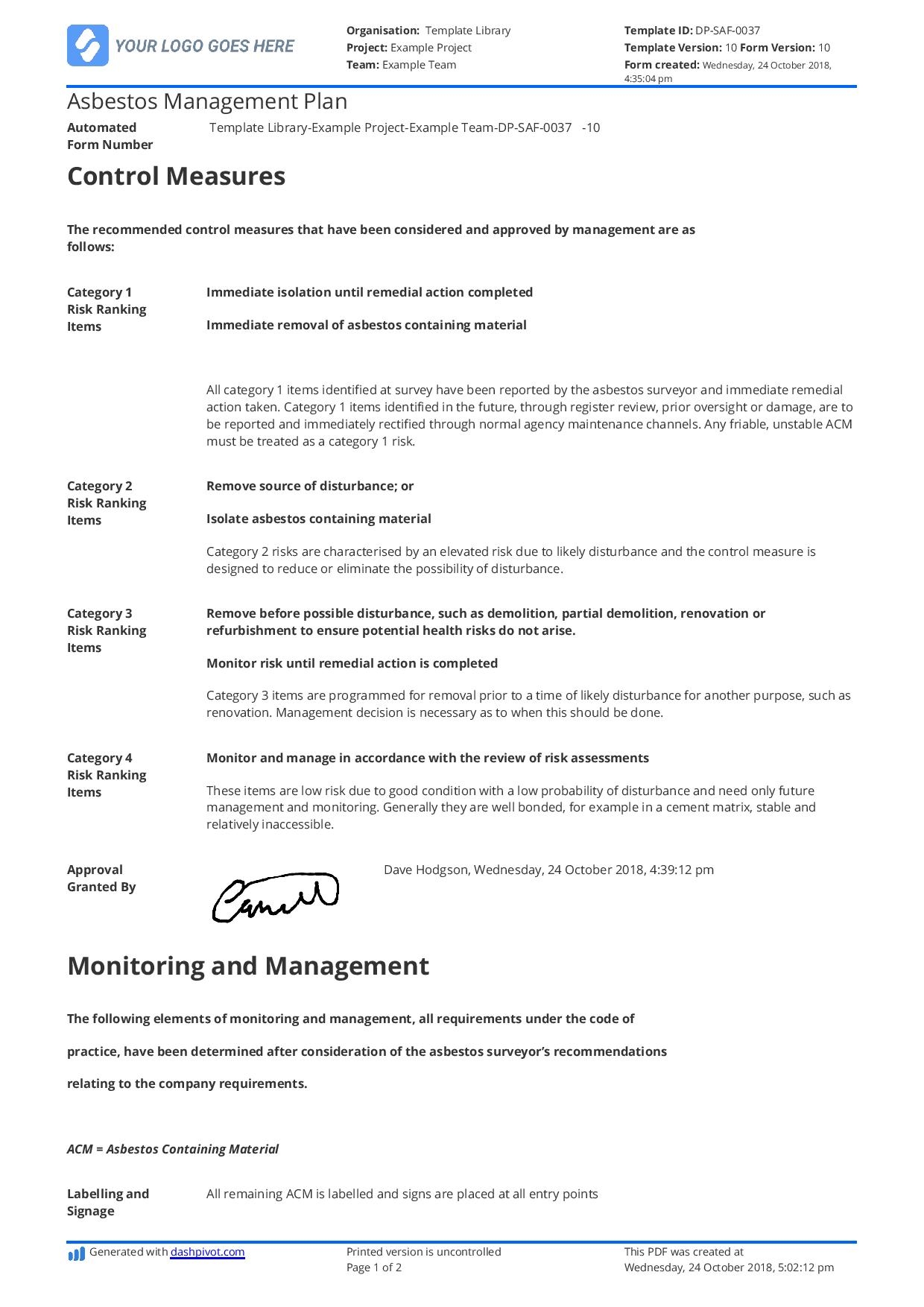 Free Asbestos Management Plan Template Use Customise And Download