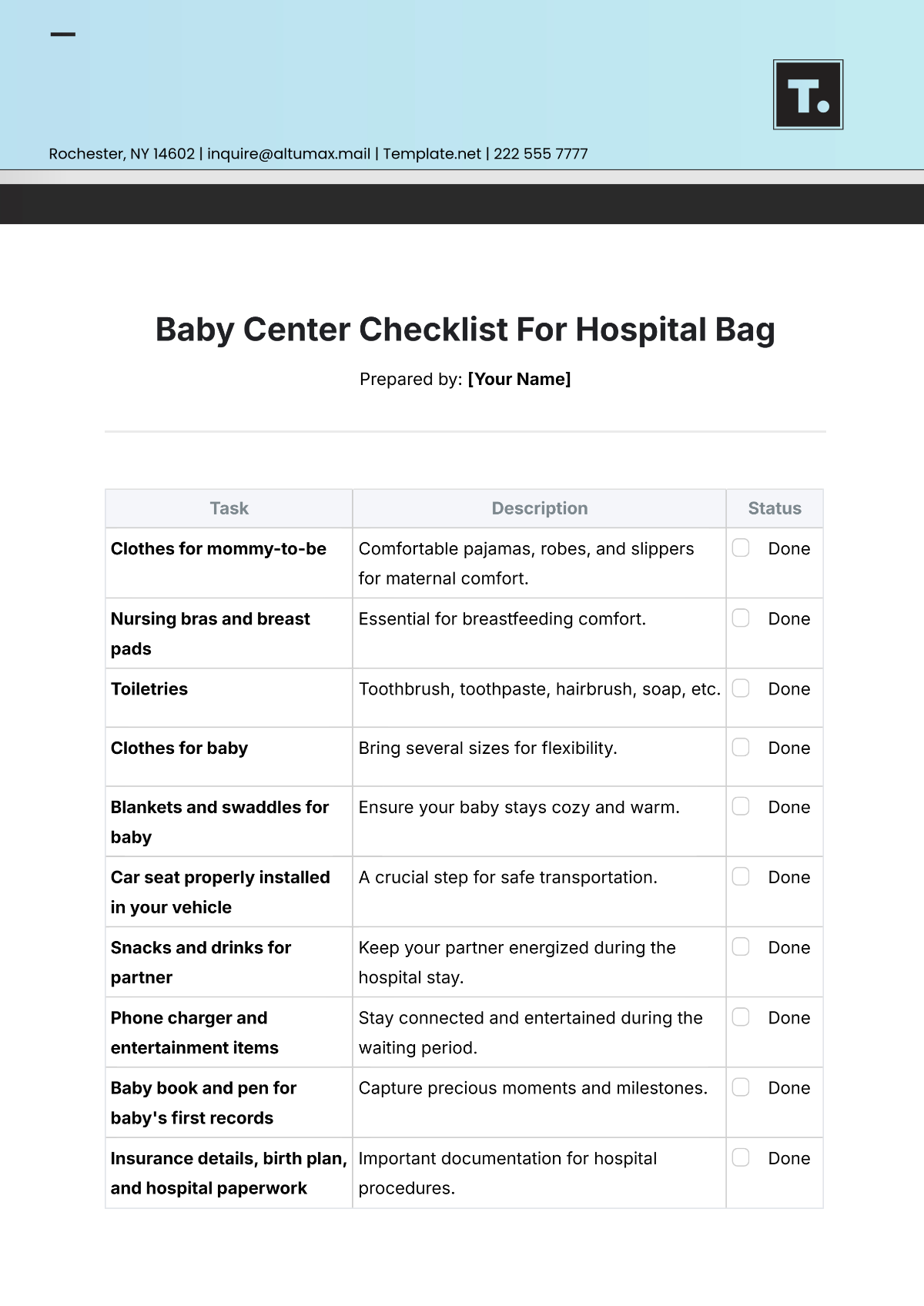 Free Baby Center Checklist For Hospital Bag Template To Edit Online