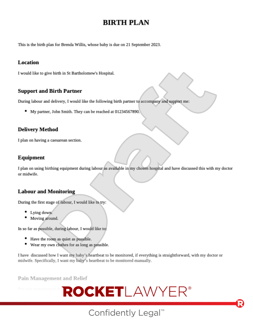 Birth Plan Uk Template