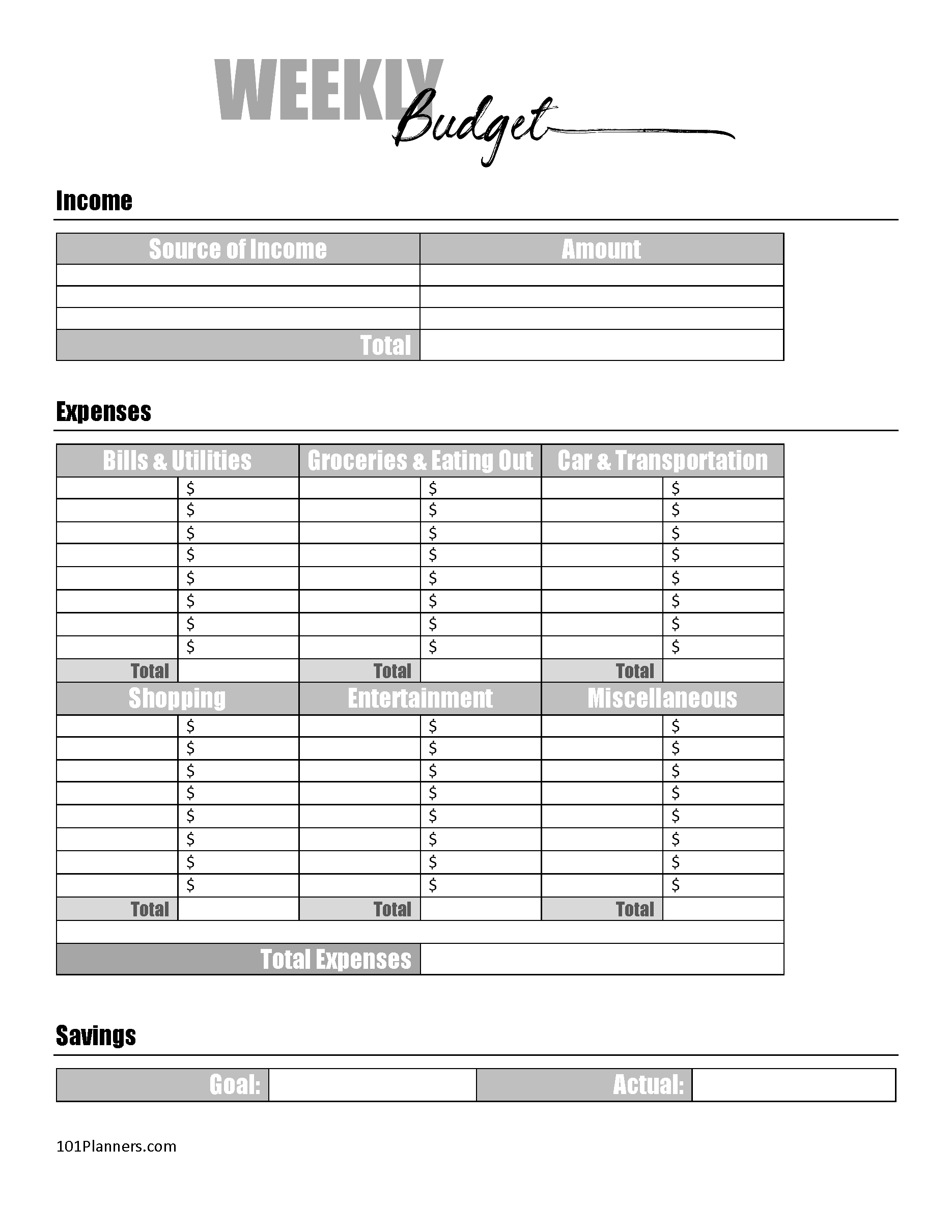 Budget Planner Template Free Pdf