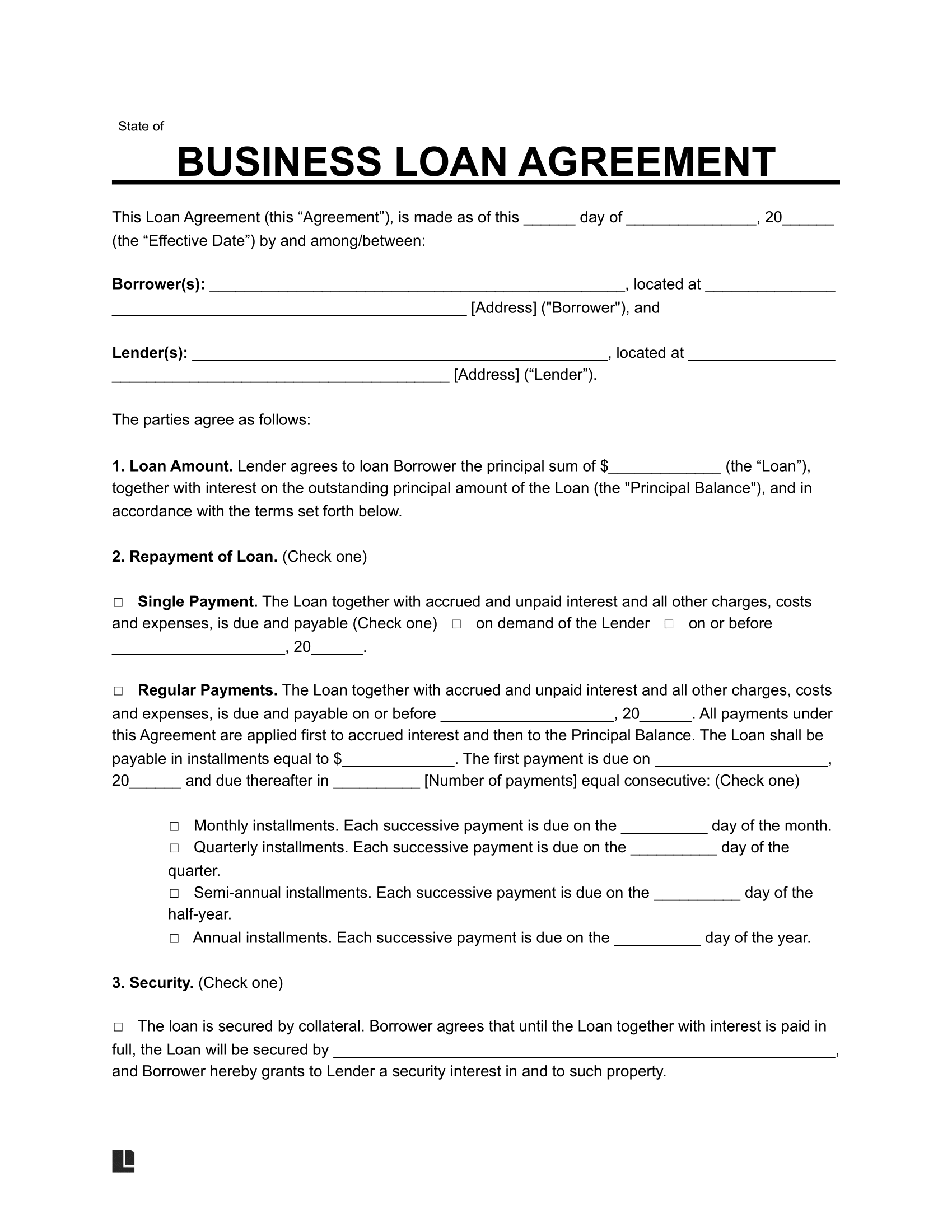 Free Business Loan Agreement Template PDF U0026 Word