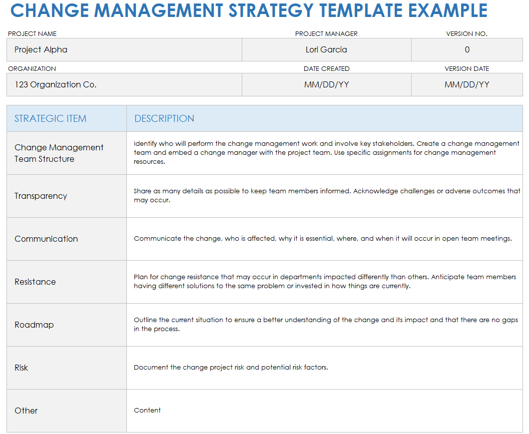Free Change Management Strategy Templates Smartsheet