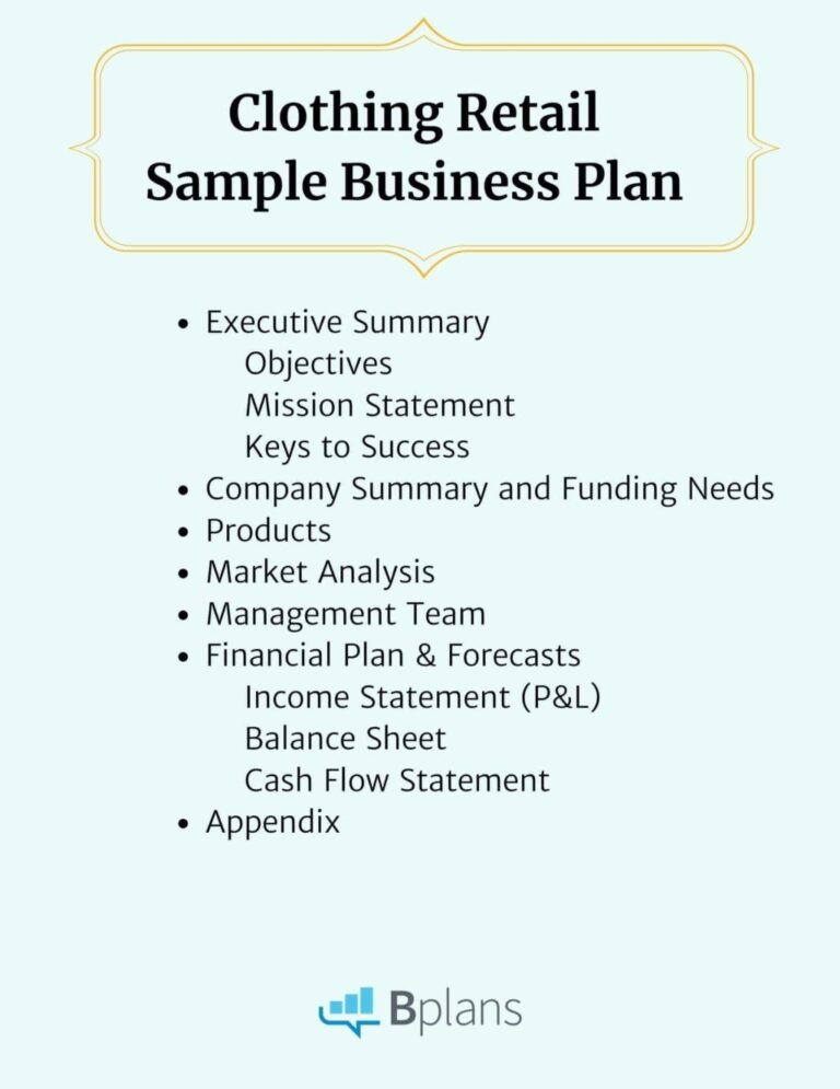 Free Clothing Retail Sample Business Plan Bplans