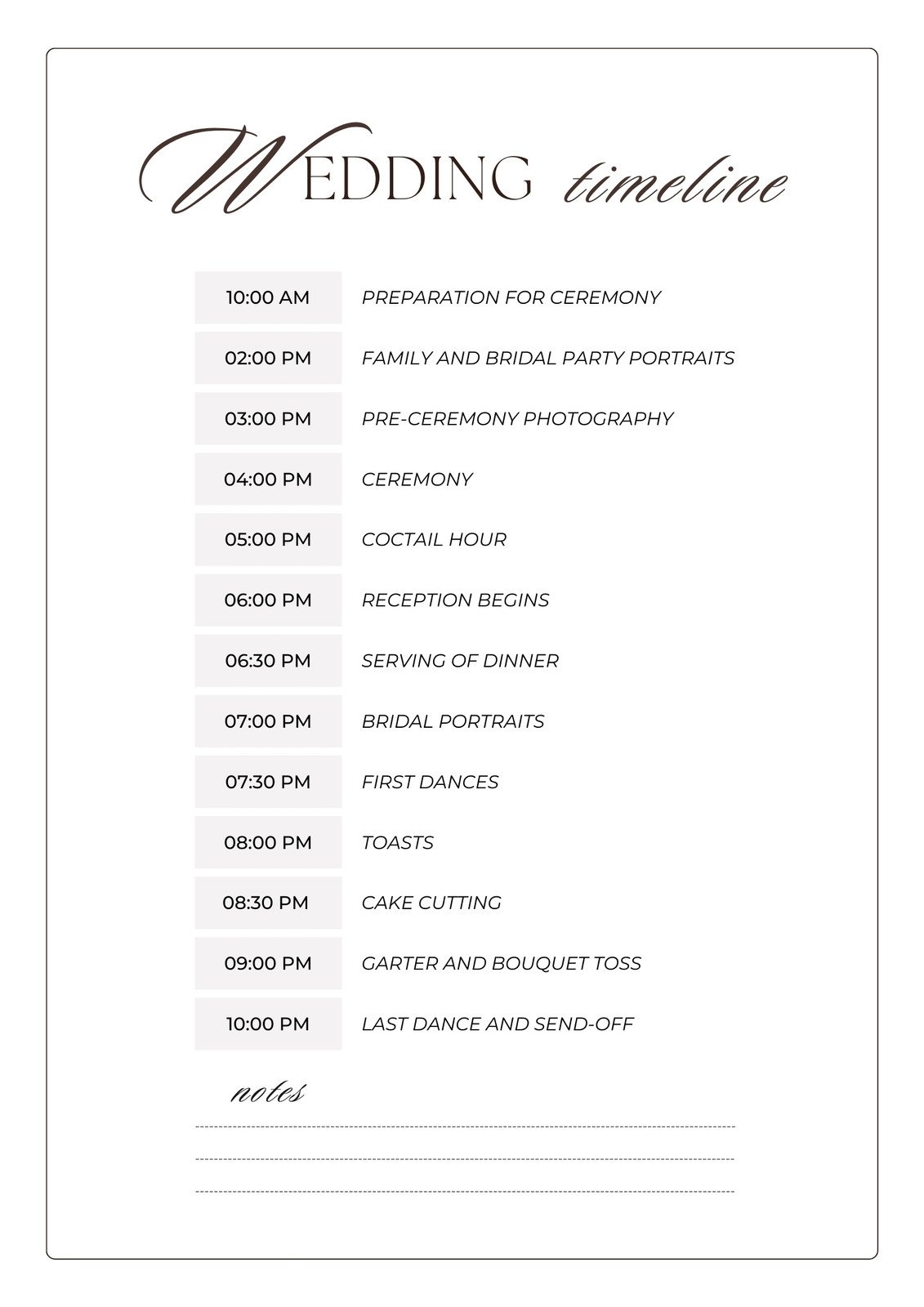 Wedding Planning Schedule Template